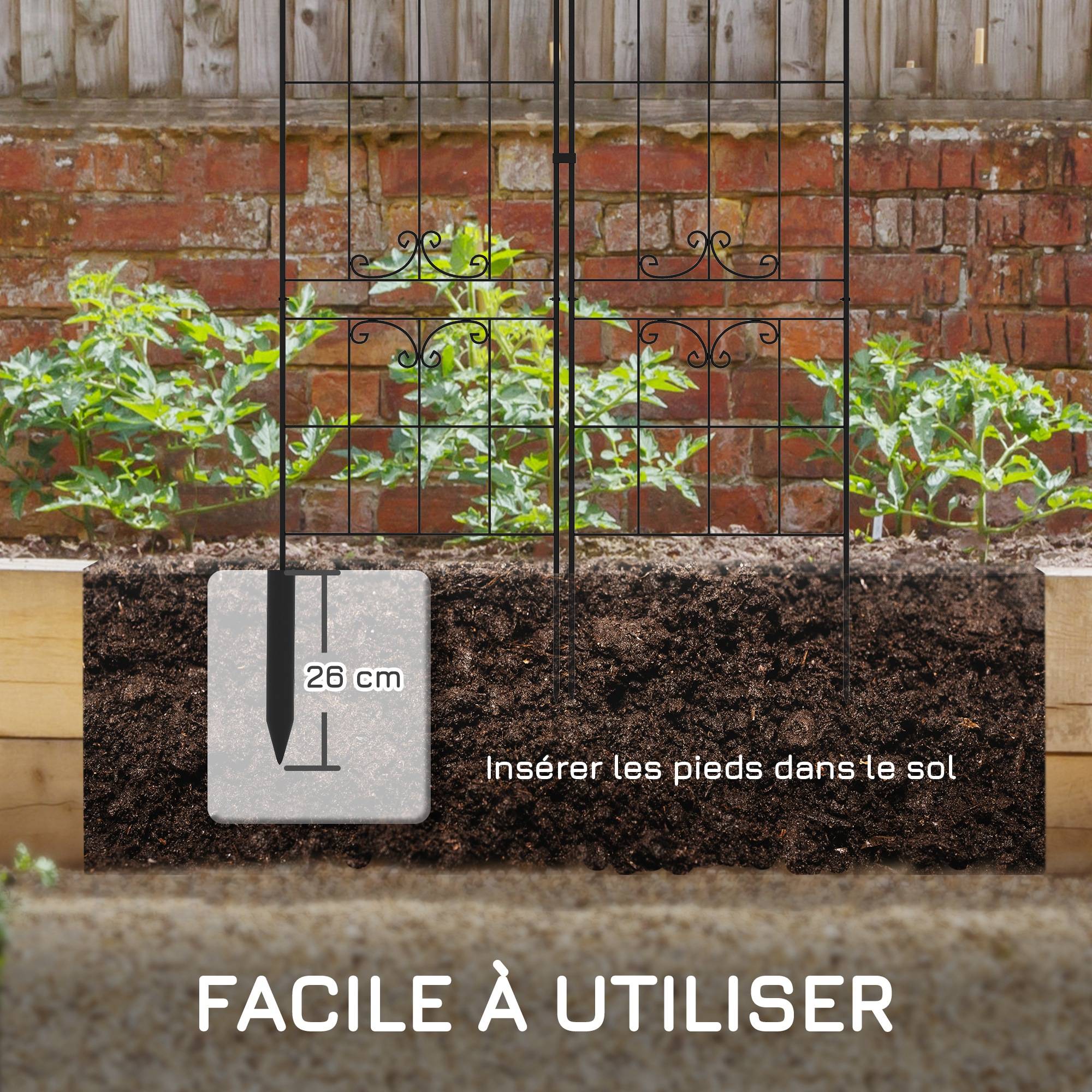 Lot 2 Treillis Jardin Métal Plantes Grimpantes Support Mural Noir 50x181cm - ComfortXL Outdoor Living - Image 7