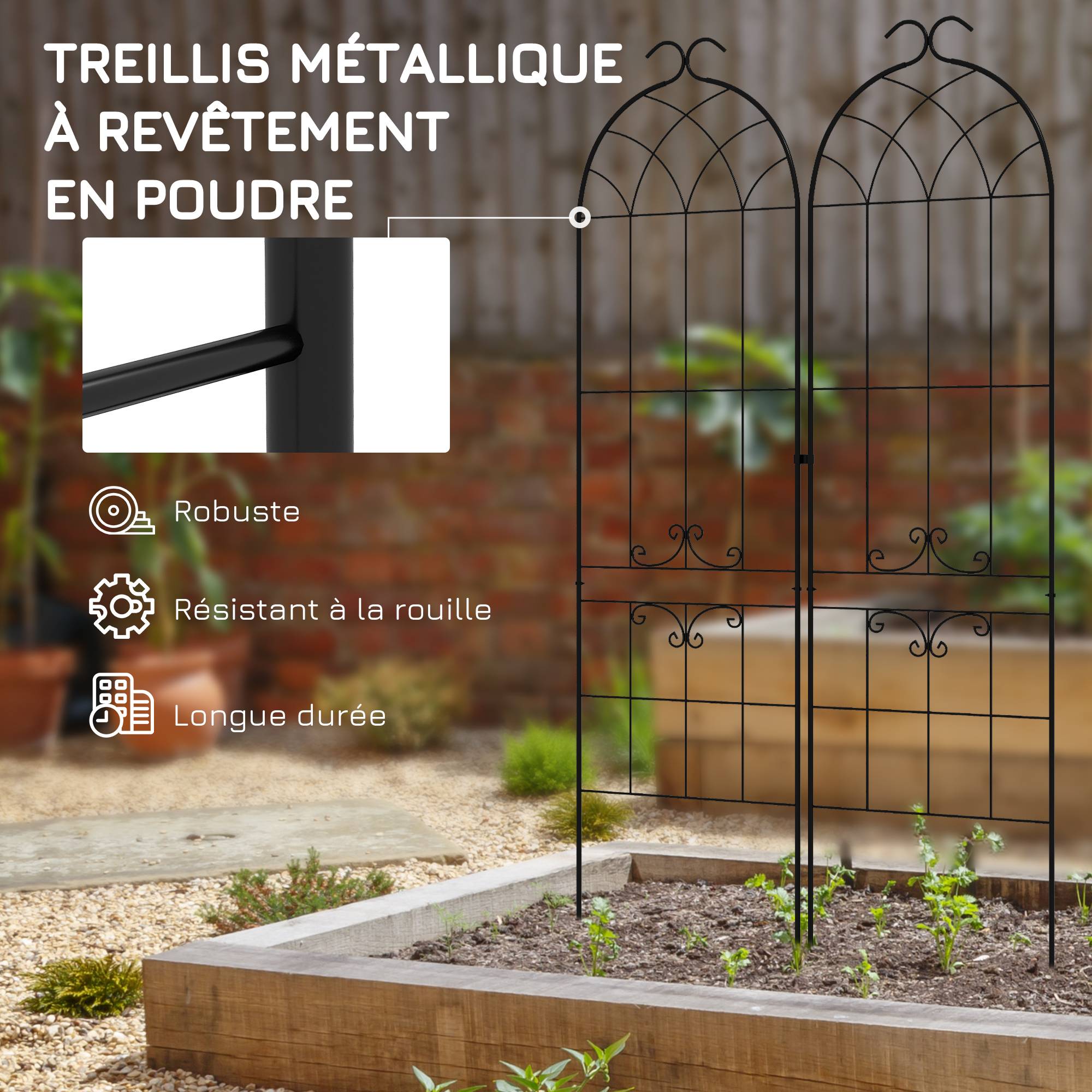 Lot 2 Treillis Jardin Métal Plantes Grimpantes Support Mural Noir 50x181cm - ComfortXL Outdoor Living - Image 8