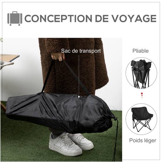 Chaise de camping pliante acier noir 61 x 54 x 66 cm - PANGIVO - Image 6