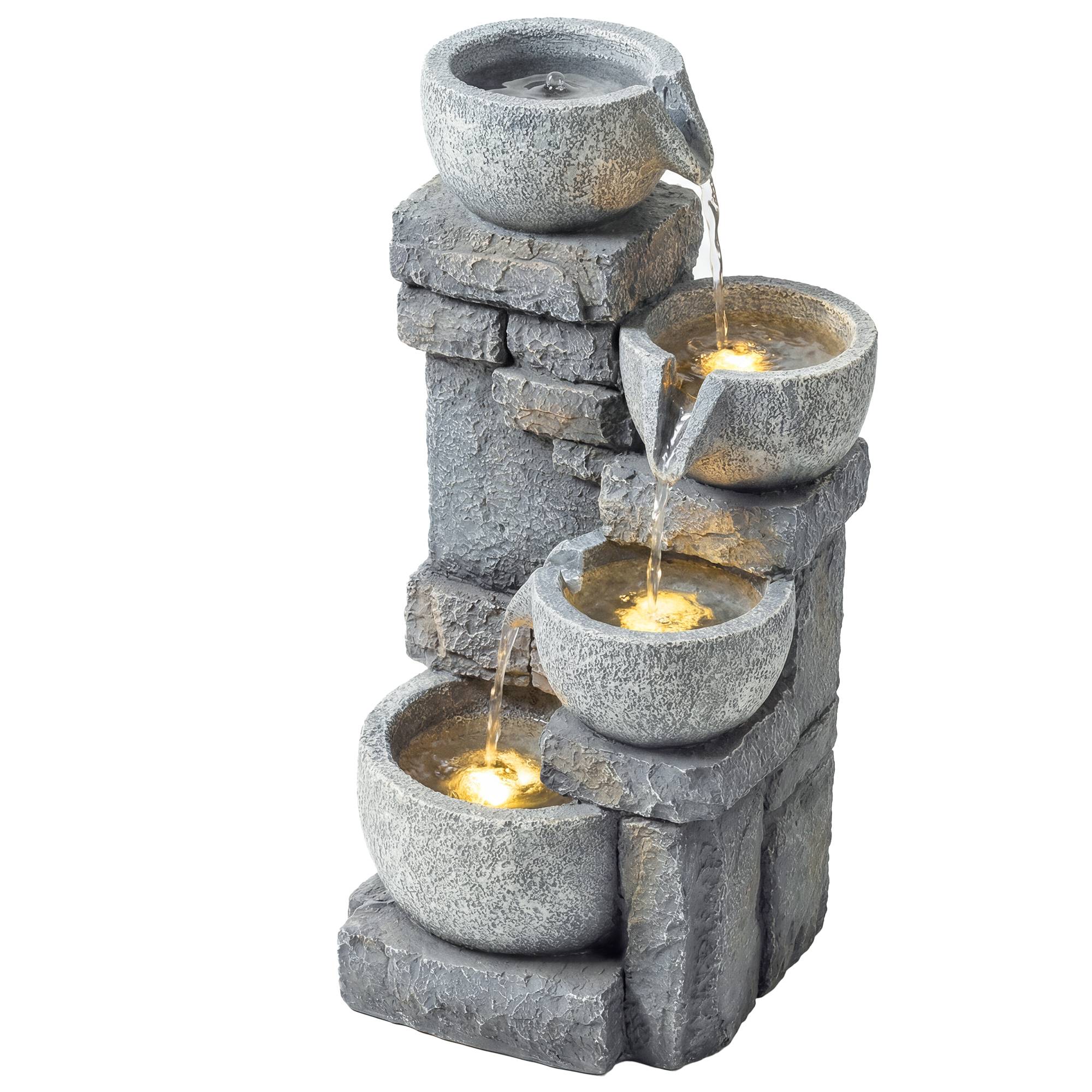 Fontaine de Jardin Cascade 4 Niveaux Décoration Effet Pierre et Brique avec Éclairage LED 28 x 25 x 54,5 cm Gris - Image 2