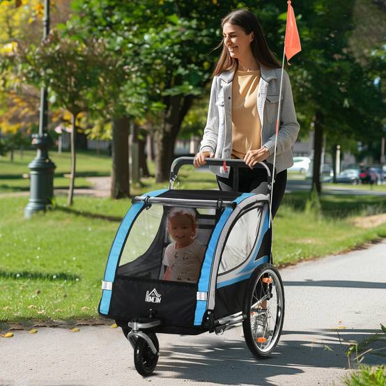 Remorque de vélo enfant acier bleu 142 x 75 x 101 cm - PANGIVO - Image 4