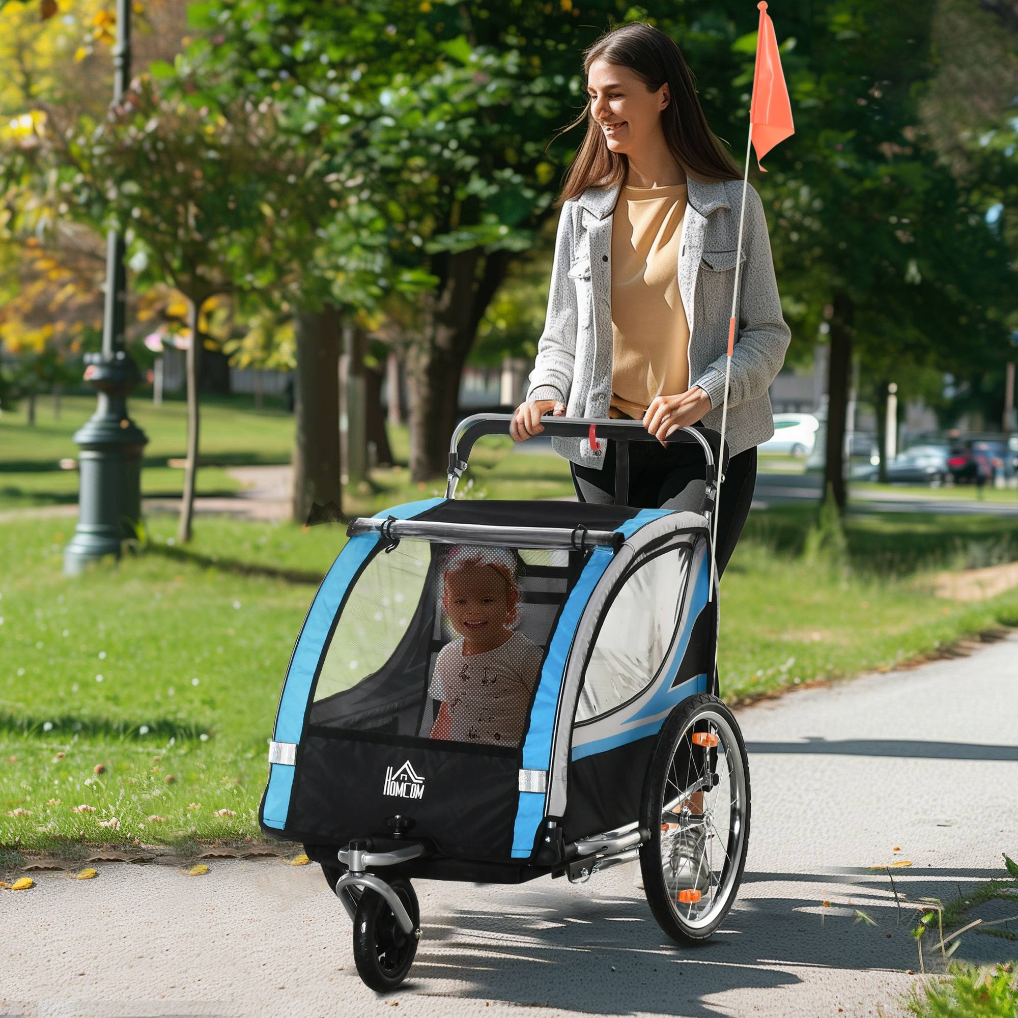 Remorque de vélo enfant acier bleu 142 x 75 x 101 cm - PANGIVO - Image 4