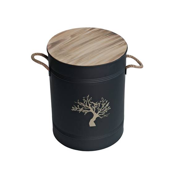 Réservoir à granulés acier noir 51 L - Ø 37 x H 48 cm - Avec tamis et pelle - FACILITYS - Image 4