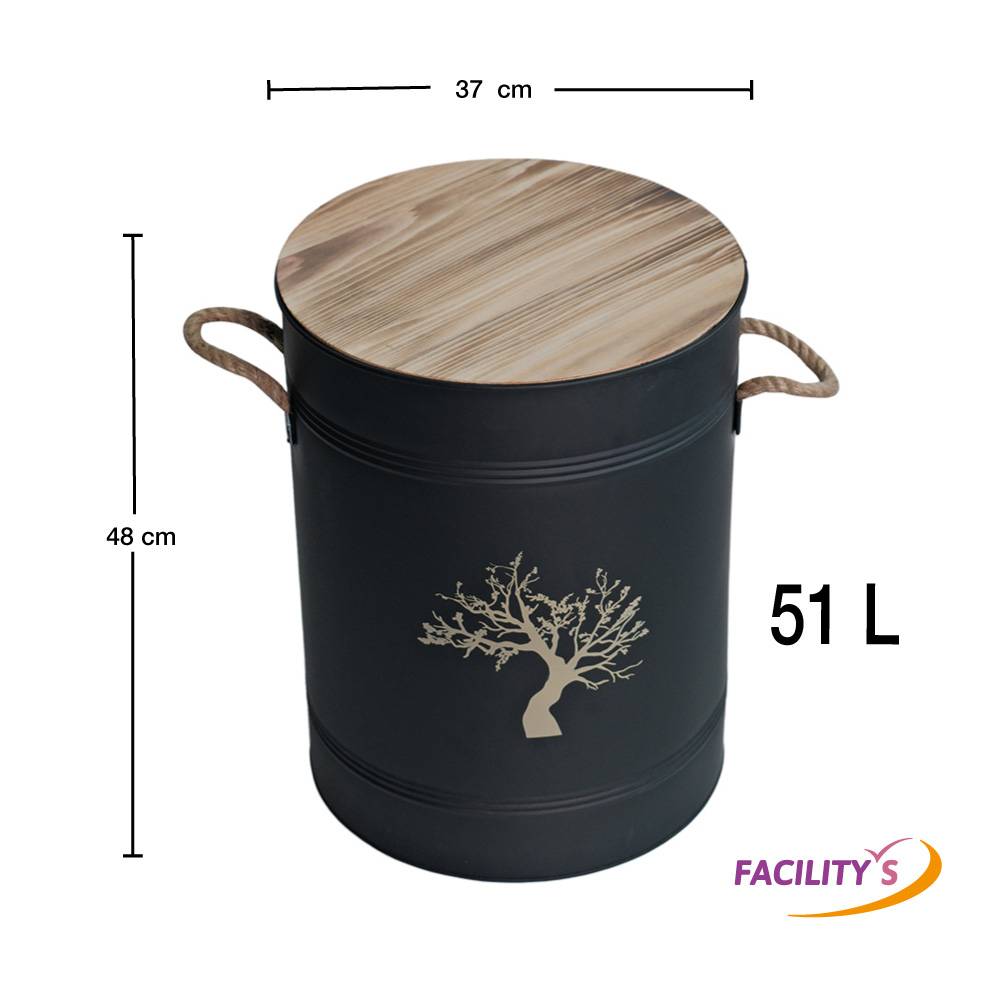 Réservoir à granulés acier noir 51 L - Ø 37 x H 48 cm - Avec tamis et pelle - FACILITYS - Image 7