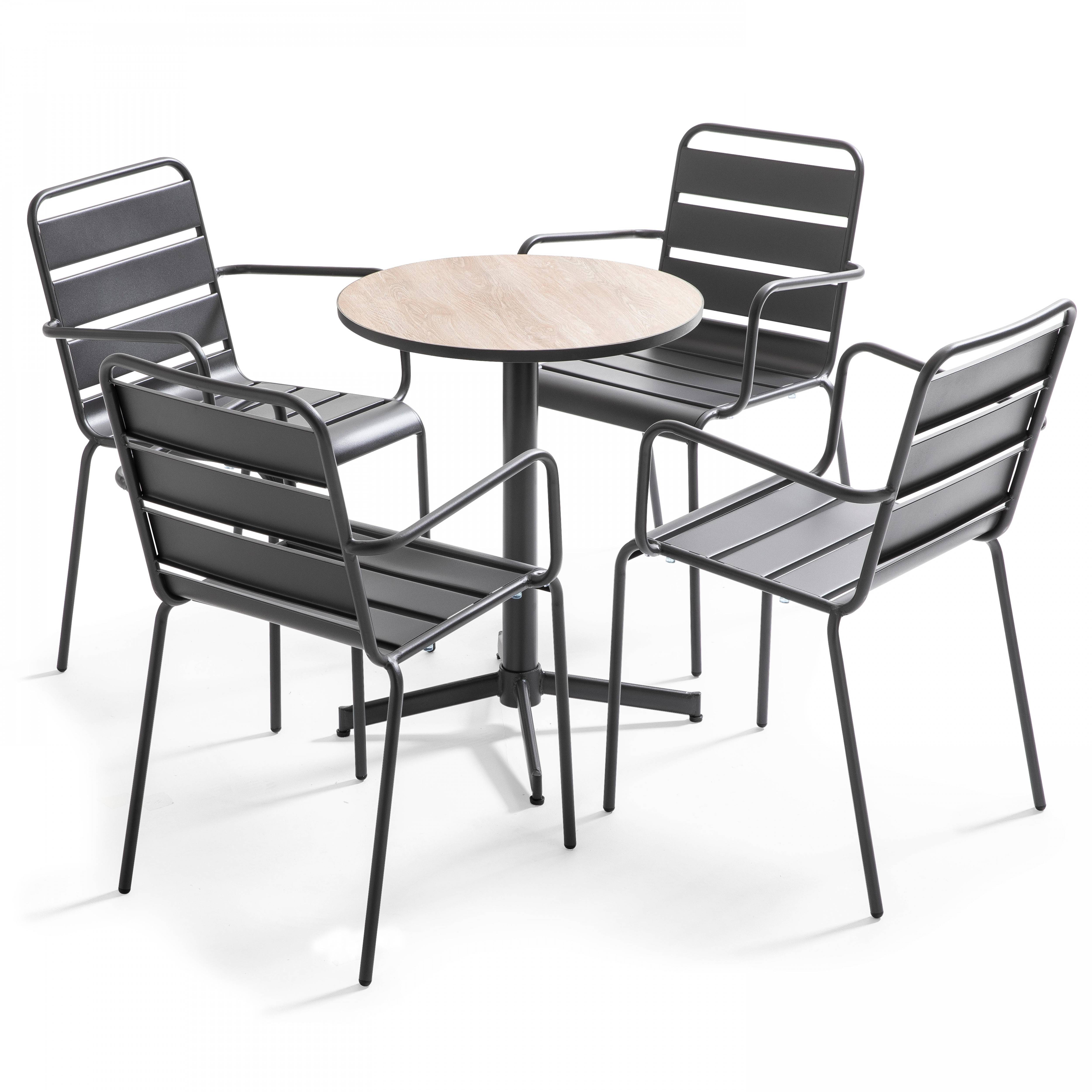Oviala - Table bistrot ronde en acier et céramique effet bois Tivoli - Oviala - Imagen 5