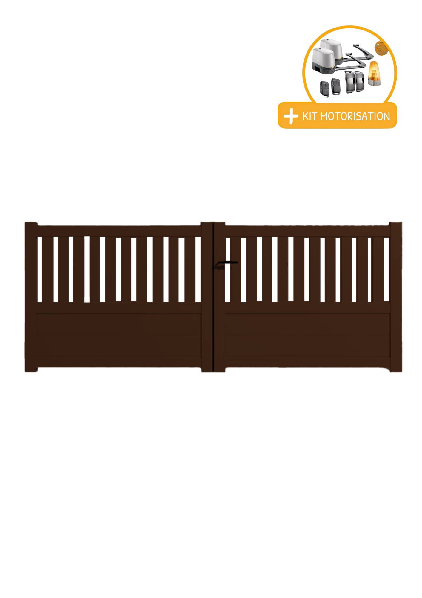 Portail Packit - Portail alu battant semi-ajouré en kit +MOT dim. L.3500 (entre piliers) X H.1300 mmMOT LOCKYVIA (à bras)  Marron (RAL 1247)