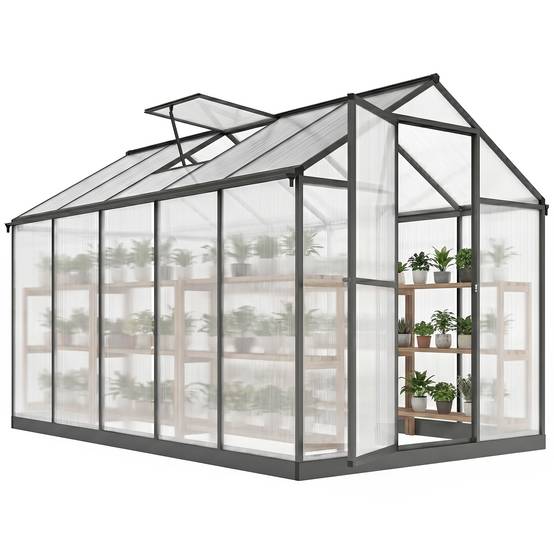 Serre de Jardin Aluminium Polycarbonate 303 x 183 x 195 cm, Fenêtres Réglables et Porte Coulissante - Image 1