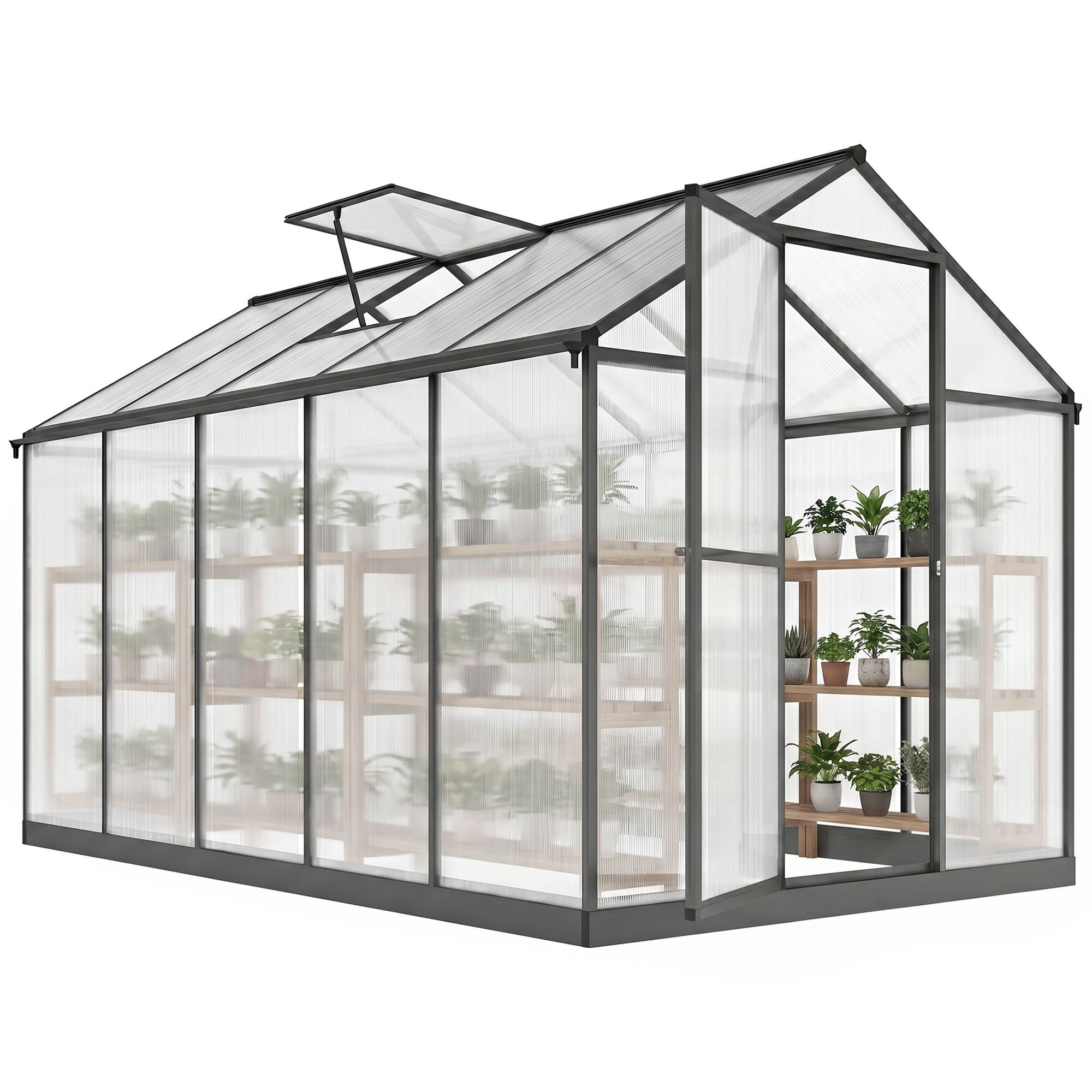 Serre de Jardin Aluminium Polycarbonate 303 x 183 x 195 cm, Fenêtres Réglables et Porte Coulissante - Image 1