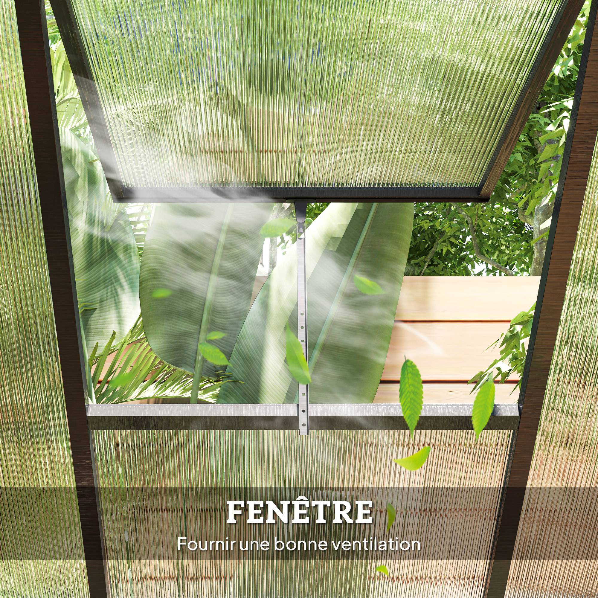 Serre de Jardin Aluminium Polycarbonate 303 x 183 x 195 cm, Fenêtres Réglables et Porte Coulissante - Image 9
