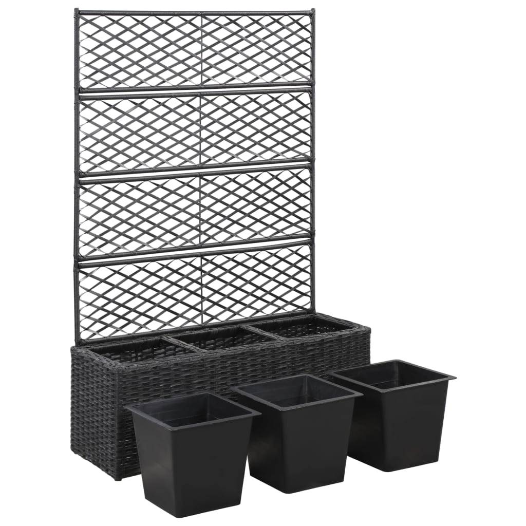 Maison Chic - Jardinière - Bac à fleurs - Pot de fleurs en treillis 3 pots 83x30x130 cm résine tressée noir - Meuble Pro - Imagen 4
