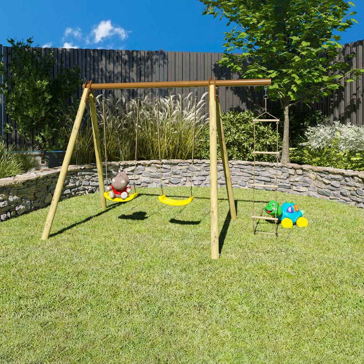 Trigano Jardin - Portique bois poutre métal 1,90 m Techwood Premium PIKI - Image 3