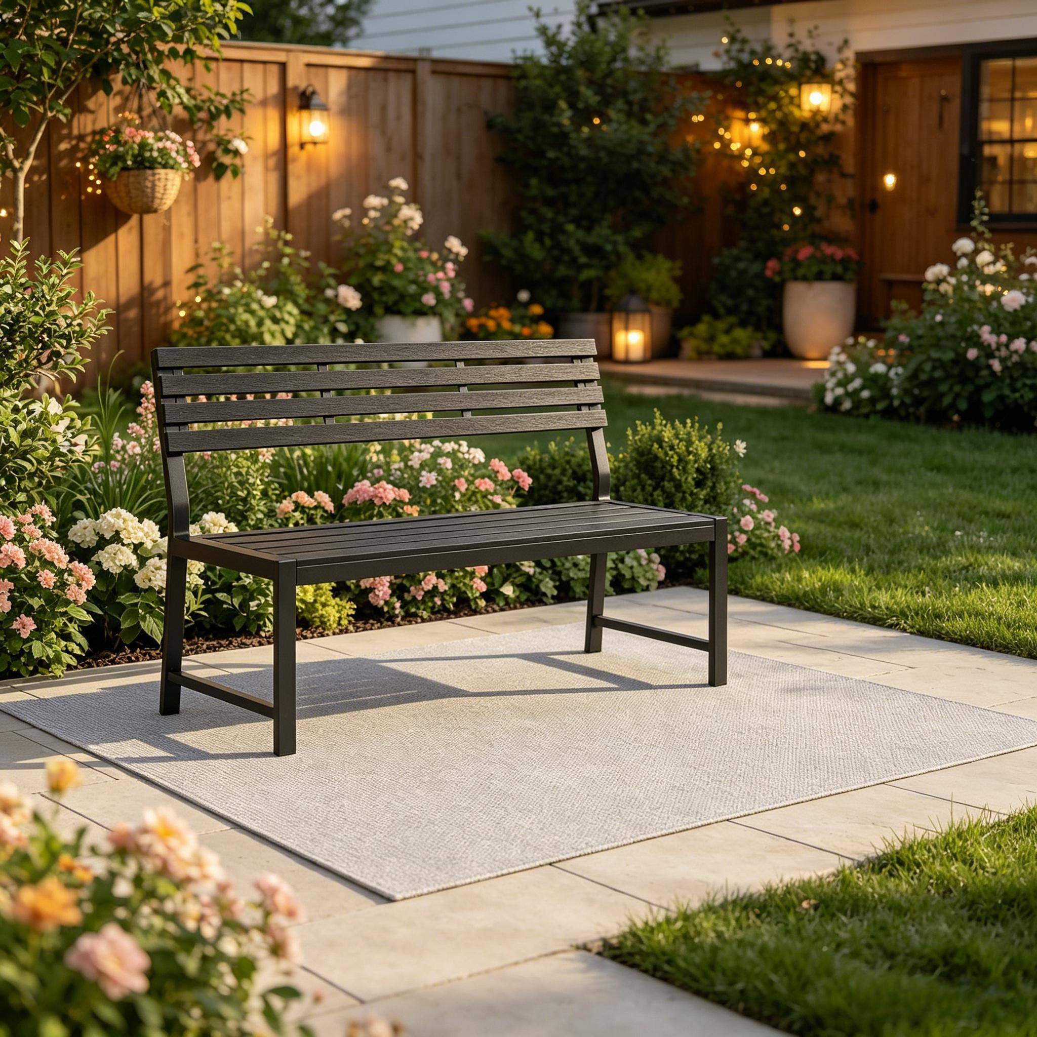 ComfortXL - Banc de jardin métal lattes imitation bois pour terrasse résistant intempéries 115cm noir - ComfortXL Outdoor Living - Image 4