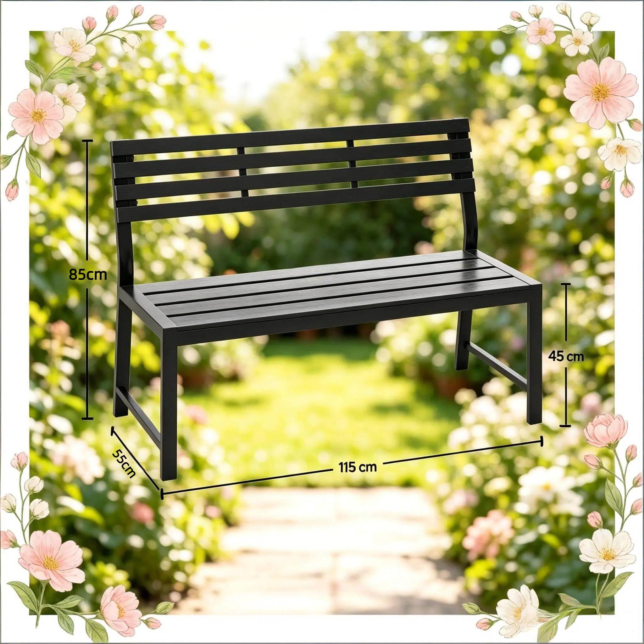 ComfortXL - Banc de jardin métal lattes imitation bois pour terrasse résistant intempéries 115cm noir - ComfortXL Outdoor Living - Image 3