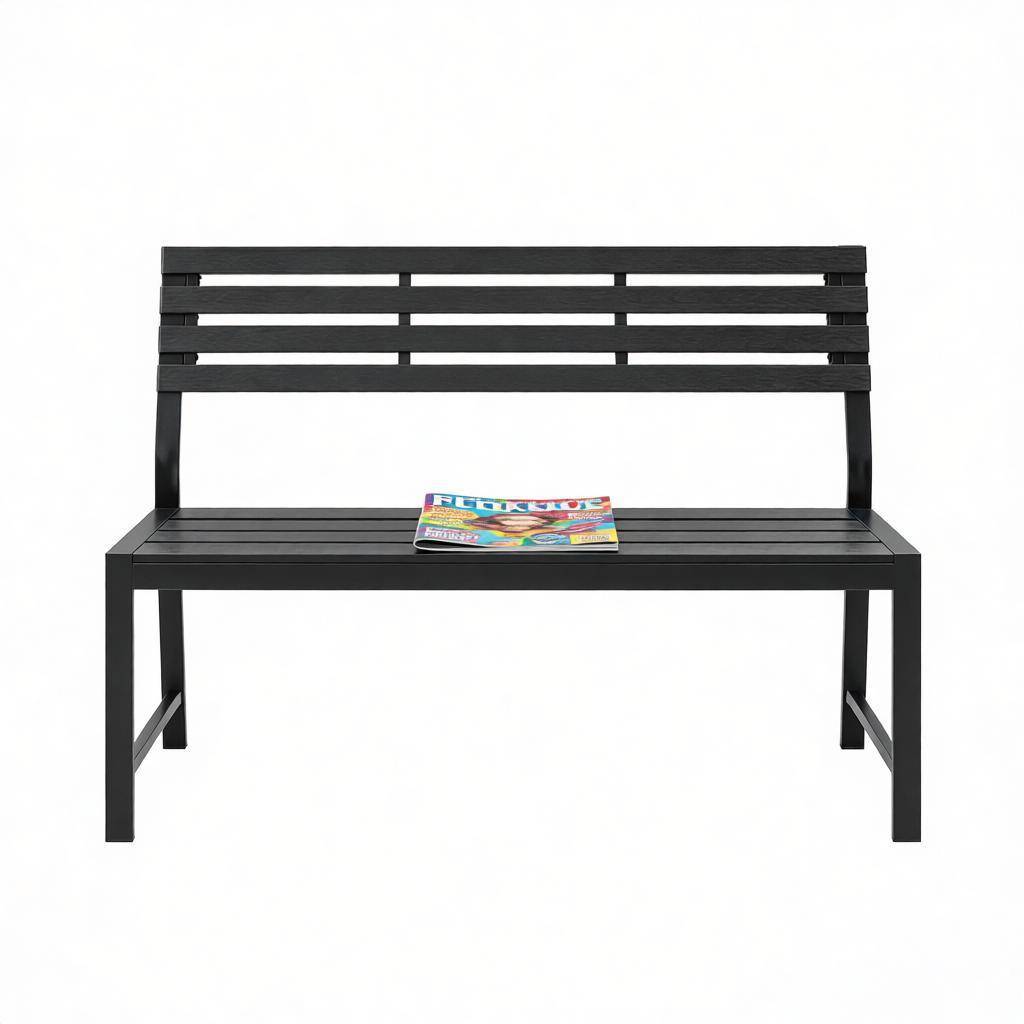 ComfortXL - Banc de jardin métal lattes imitation bois pour terrasse résistant intempéries 115cm noir - ComfortXL Outdoor Living - Image 5