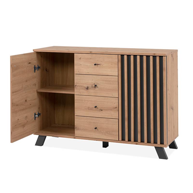 Buffet 2 portes 4 tiroirs coloris chêne/anthracite Medan - Image 8