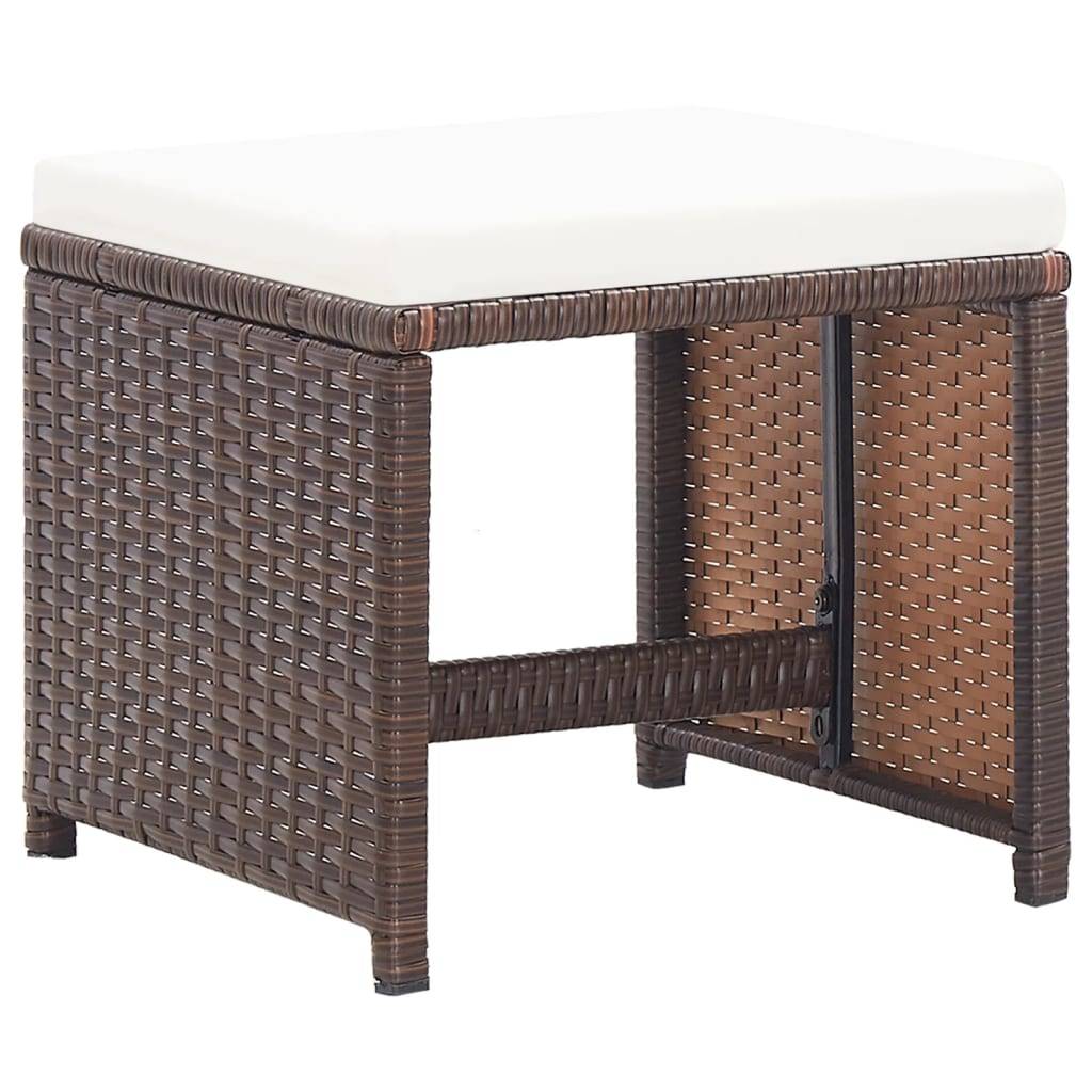 4 pcs Tabourets de jardin | Repose-pied de jardin | Pouf et coussins Résine tressée Marron Maison Chic - Image 1