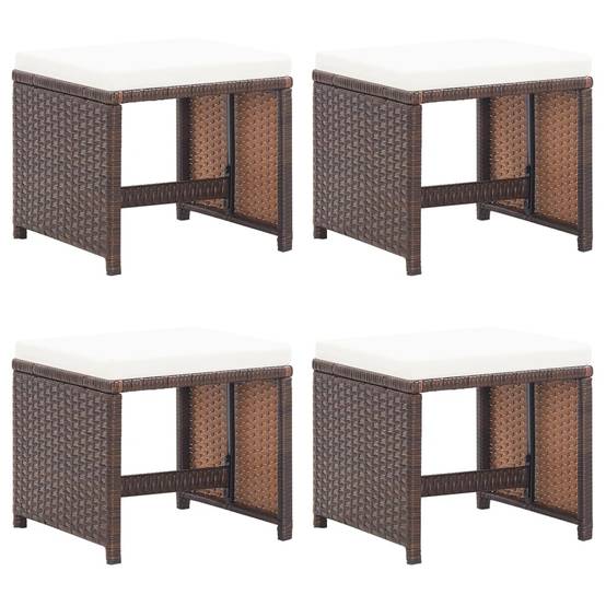 4 pcs Tabourets de jardin | Repose-pied de jardin | Pouf et coussins Résine tressée Marron Maison Chic - Image 2