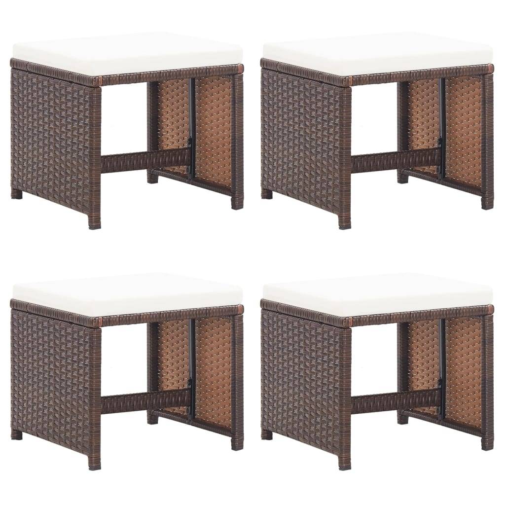 4 pcs Tabourets de jardin | Repose-pied de jardin | Pouf et coussins Résine tressée Marron Maison Chic - Image 2