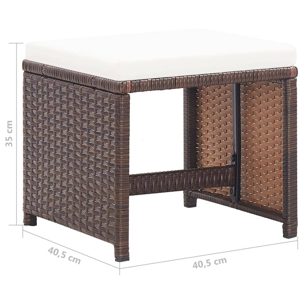 4 pcs Tabourets de jardin | Repose-pied de jardin | Pouf et coussins Résine tressée Marron Maison Chic - Image 6