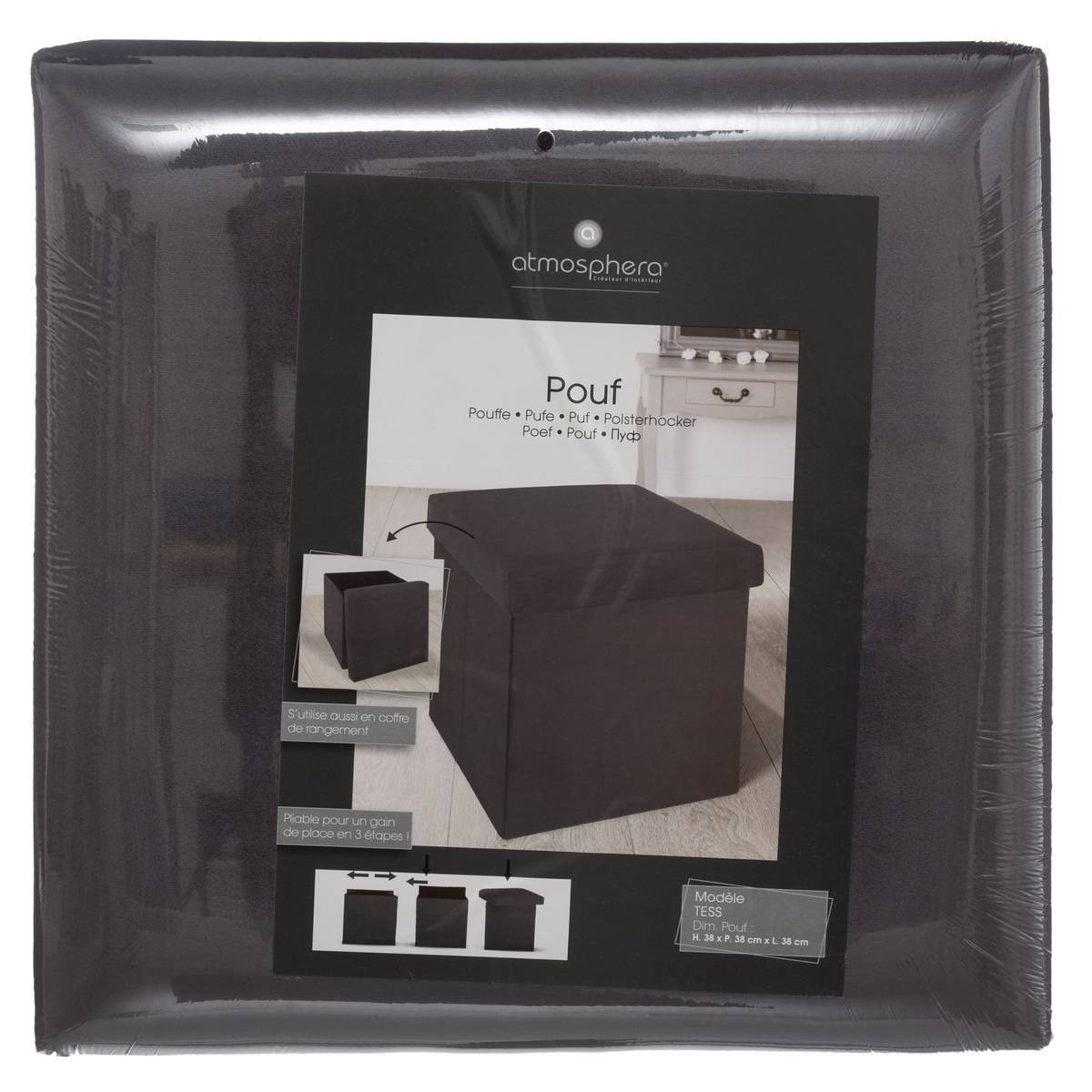 Atmosphera - Pouf pliant "Tess" velours gris - Atmosphera Créateur d'intérieur - Imagen 3