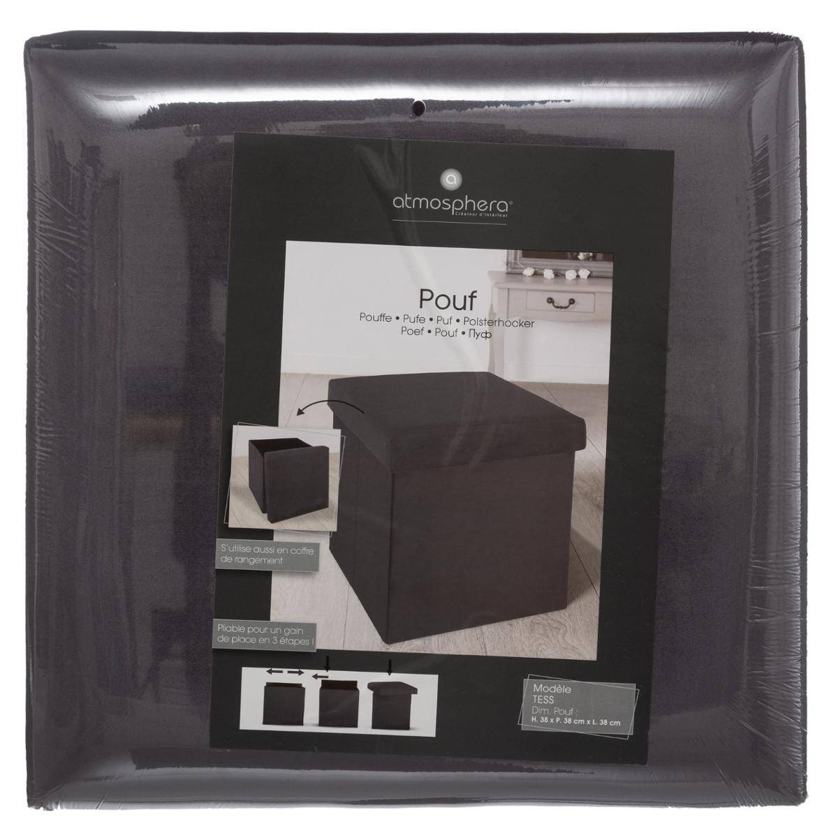 Atmosphera - Pouf pliant "Tess" velours gris - Atmosphera Créateur d'intérieur - Image 2