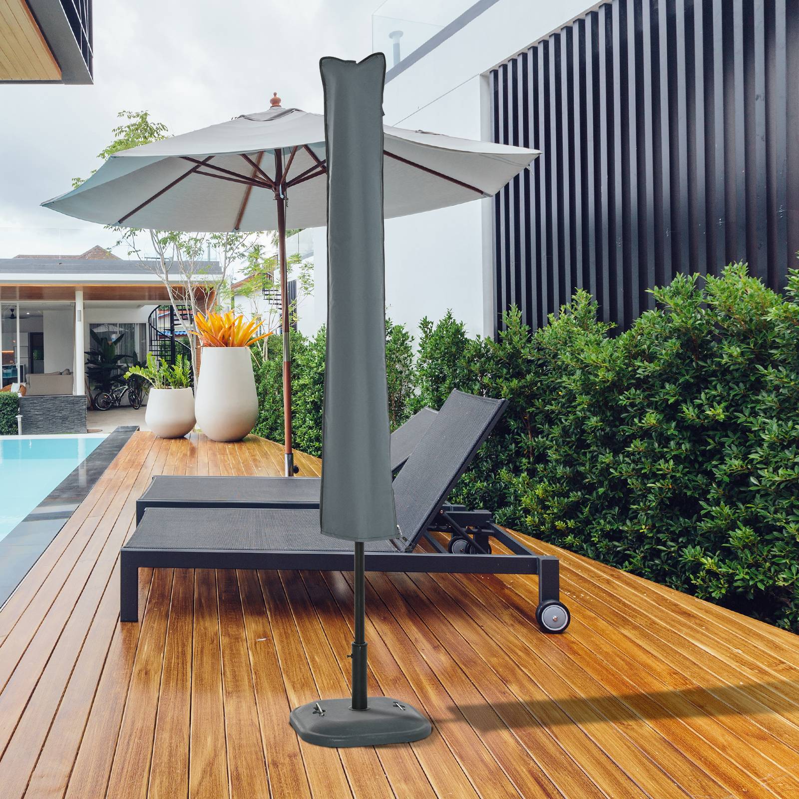 Housse de protection pour parasol droit en polyester oxford 420D gris 35 x 178 x 1 cm - PANGIVO - Image 4