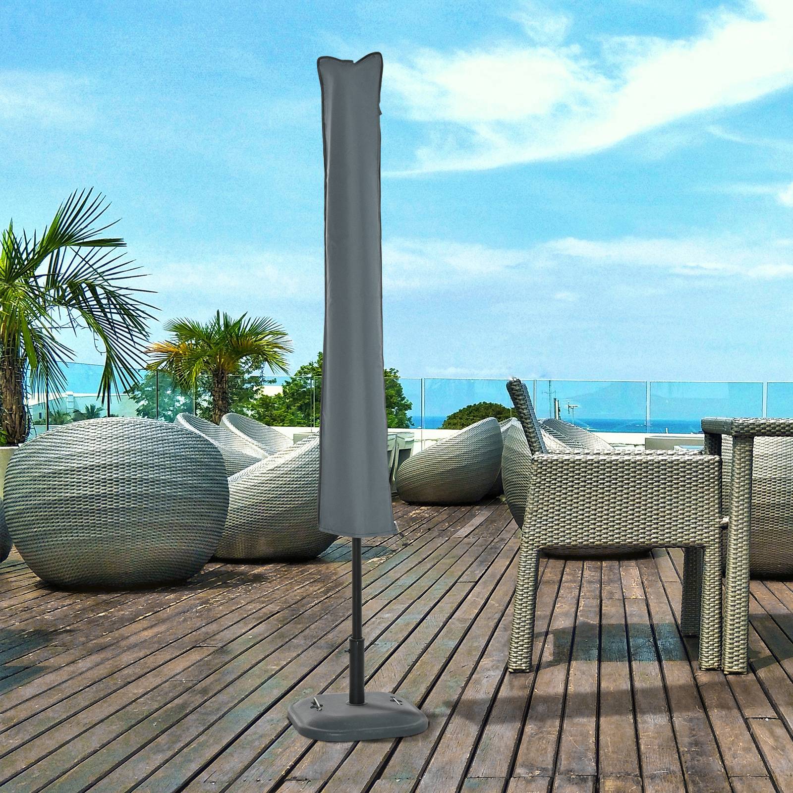 Housse de protection pour parasol droit en polyester oxford 420D gris 35 x 178 x 1 cm - PANGIVO - Image 3