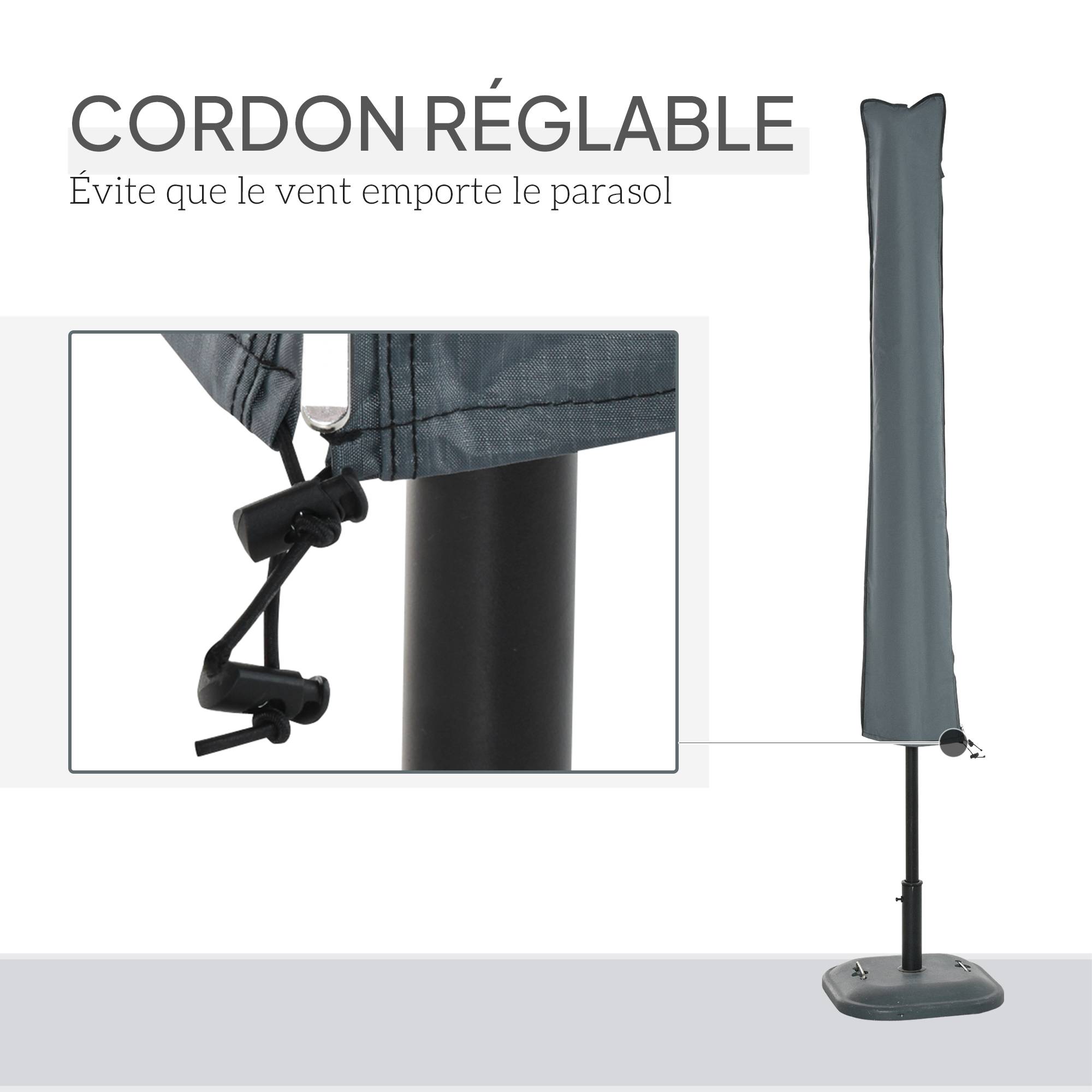 Housse de protection pour parasol droit en polyester oxford 420D gris 35 x 178 x 1 cm - PANGIVO - Image 8