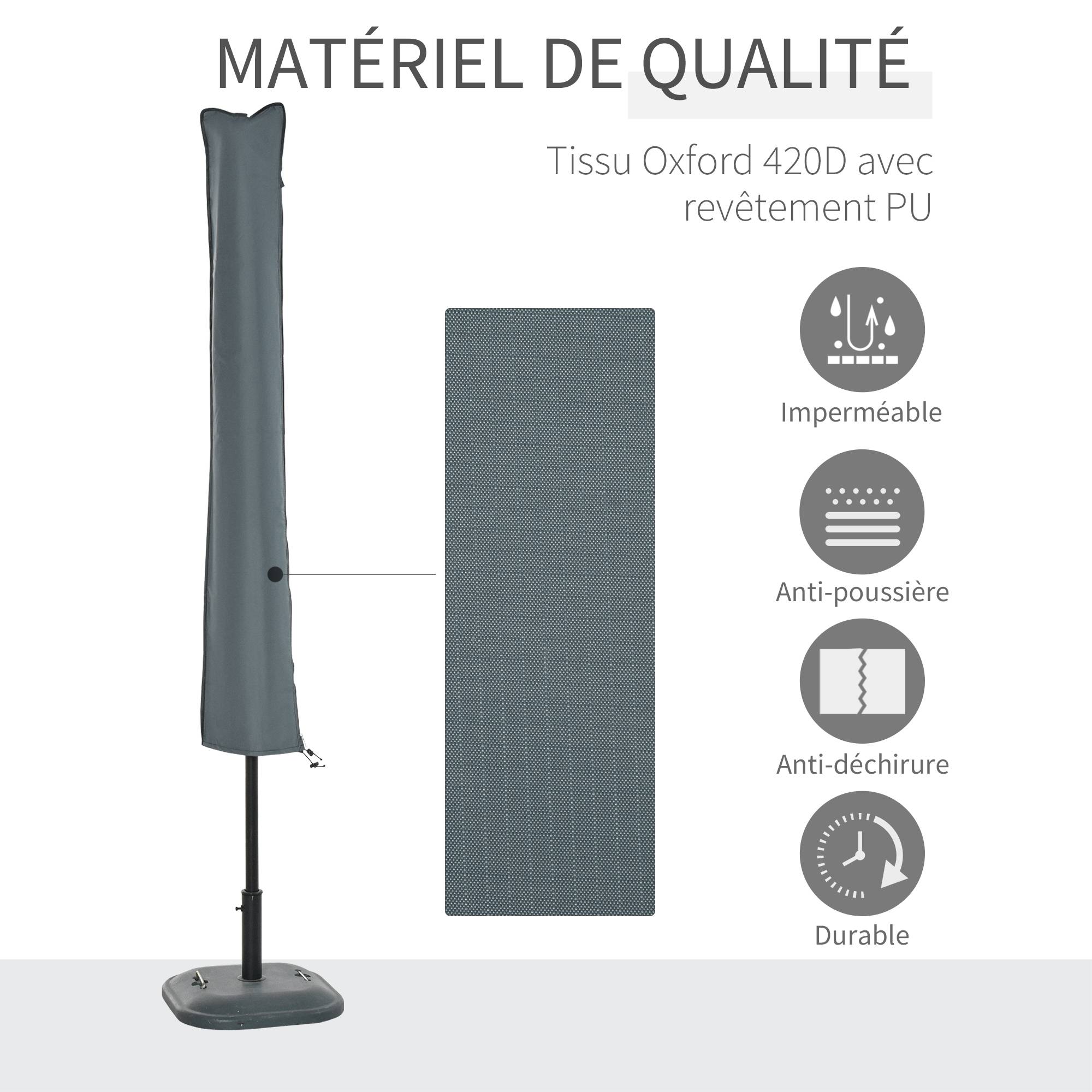 Housse de protection pour parasol droit en polyester oxford 420D gris 35 x 178 x 1 cm - PANGIVO - Image 6