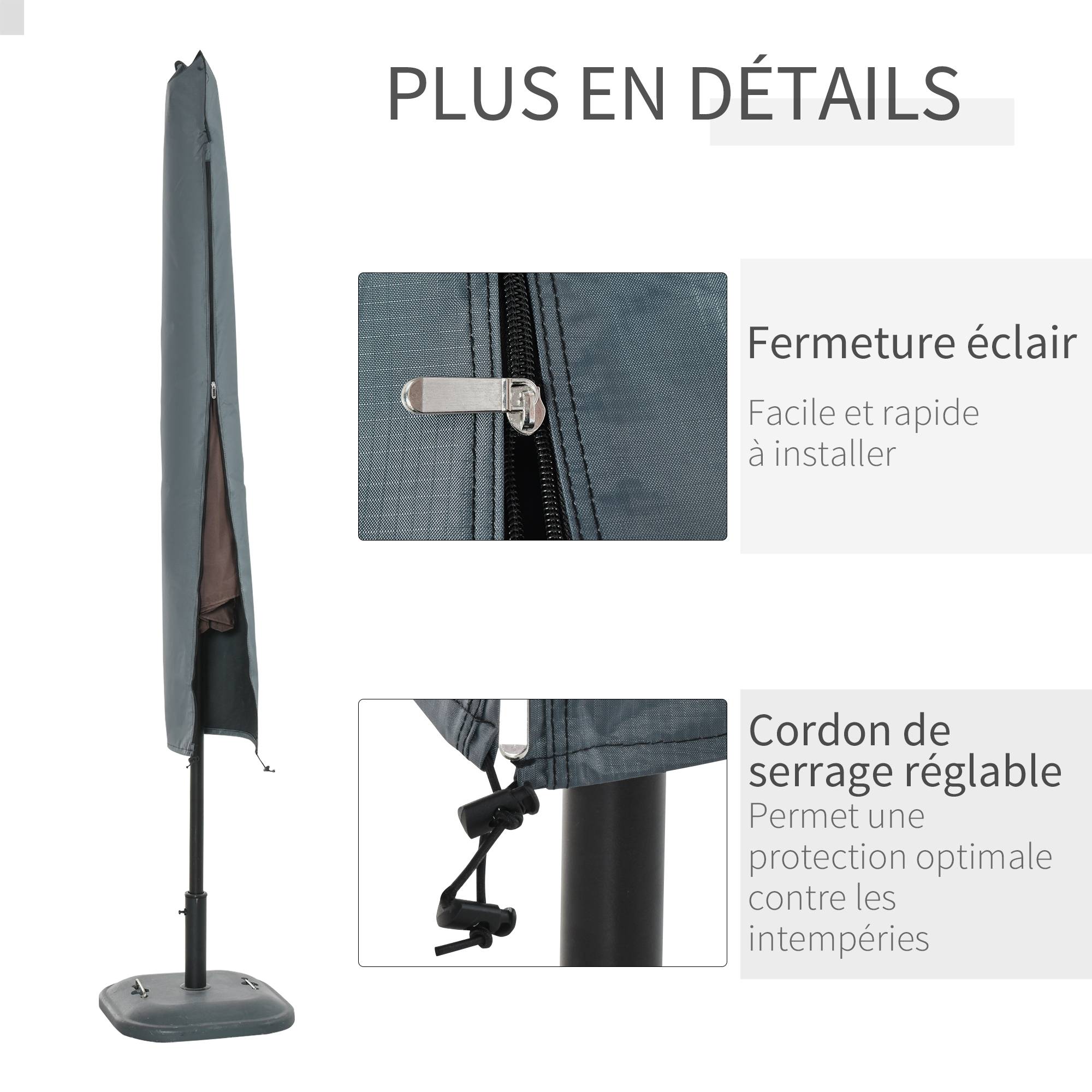 Housse de protection pour parasol droit en polyester oxford 420D gris 35 x 178 x 1 cm - PANGIVO - Image 7