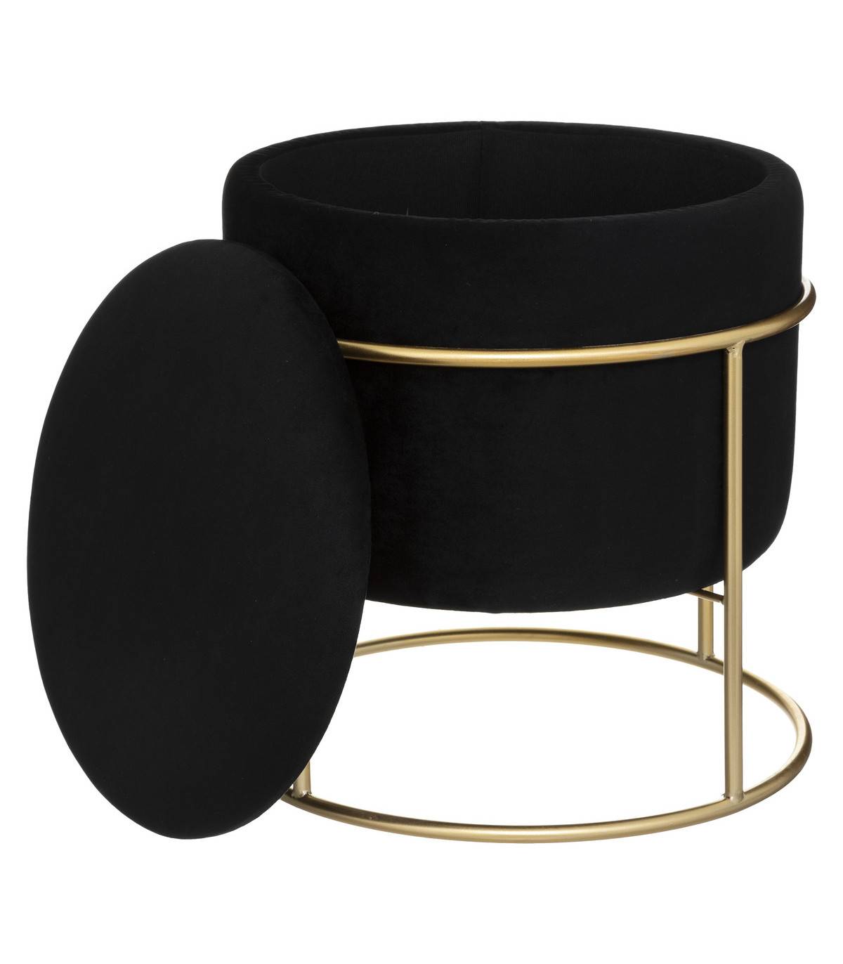 Pouf et Coffre de rangement en Velours Noir et support en métal D 42 x H 44 cm - Imagen 2