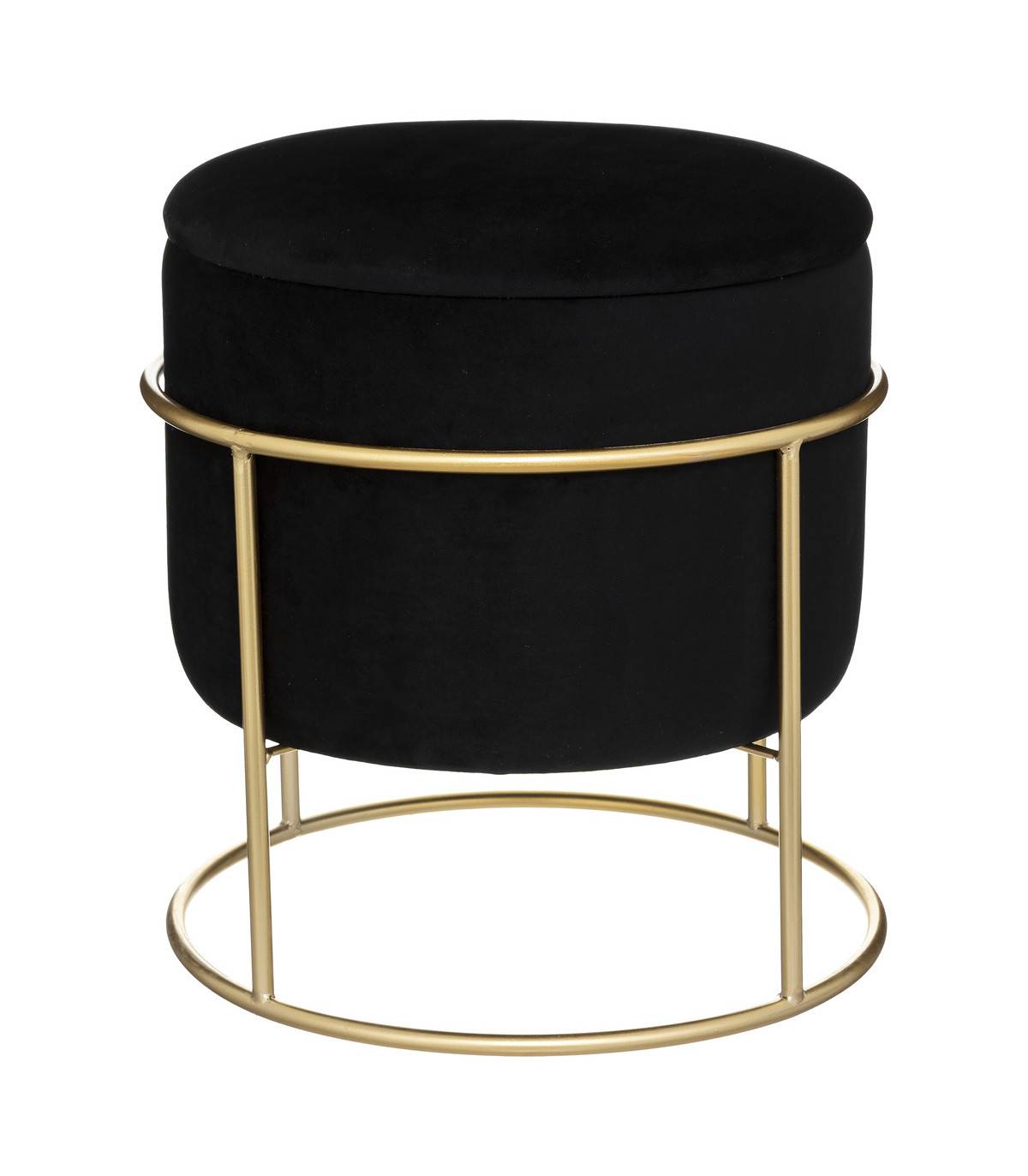 Pouf et Coffre de rangement en Velours Noir et support en métal D 42 x H 44 cm - Imagen 1