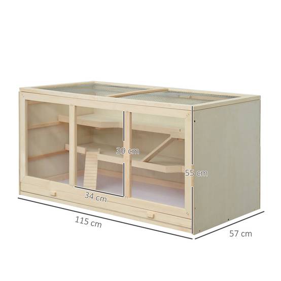 Cage hamster bois massif gerbille intérieur 2 niveaux toit 115x57x55cm naturel - ComfortXL Outdoor Living - Image 5