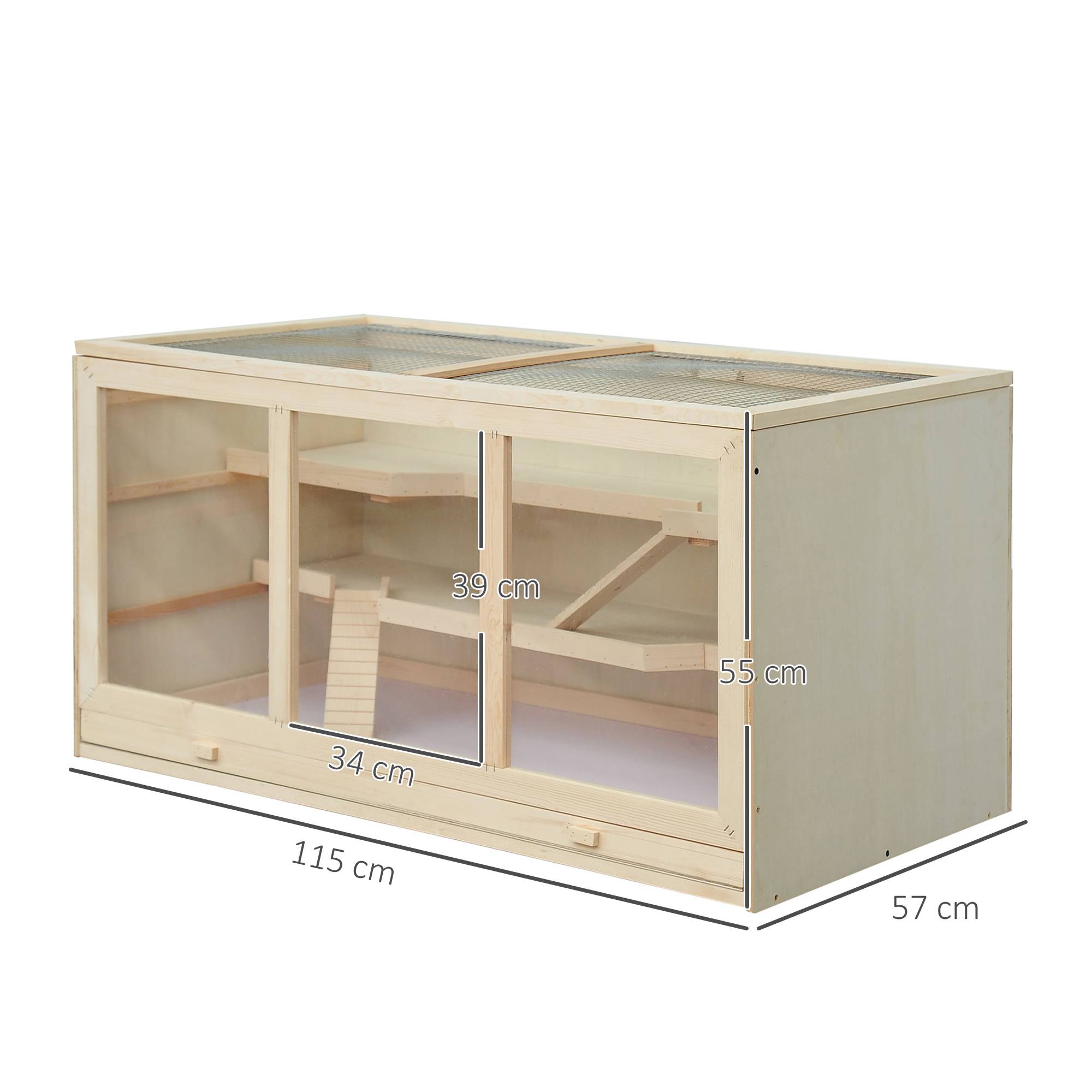Cage hamster bois massif gerbille intérieur 2 niveaux toit 115x57x55cm naturel - ComfortXL Outdoor Living - Image 5