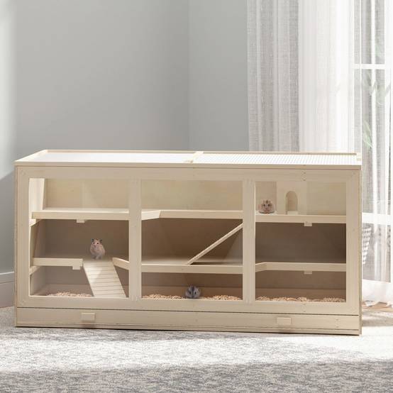 Cage hamster bois massif gerbille intérieur 2 niveaux toit 115x57x55cm naturel - ComfortXL Outdoor Living - Image 4