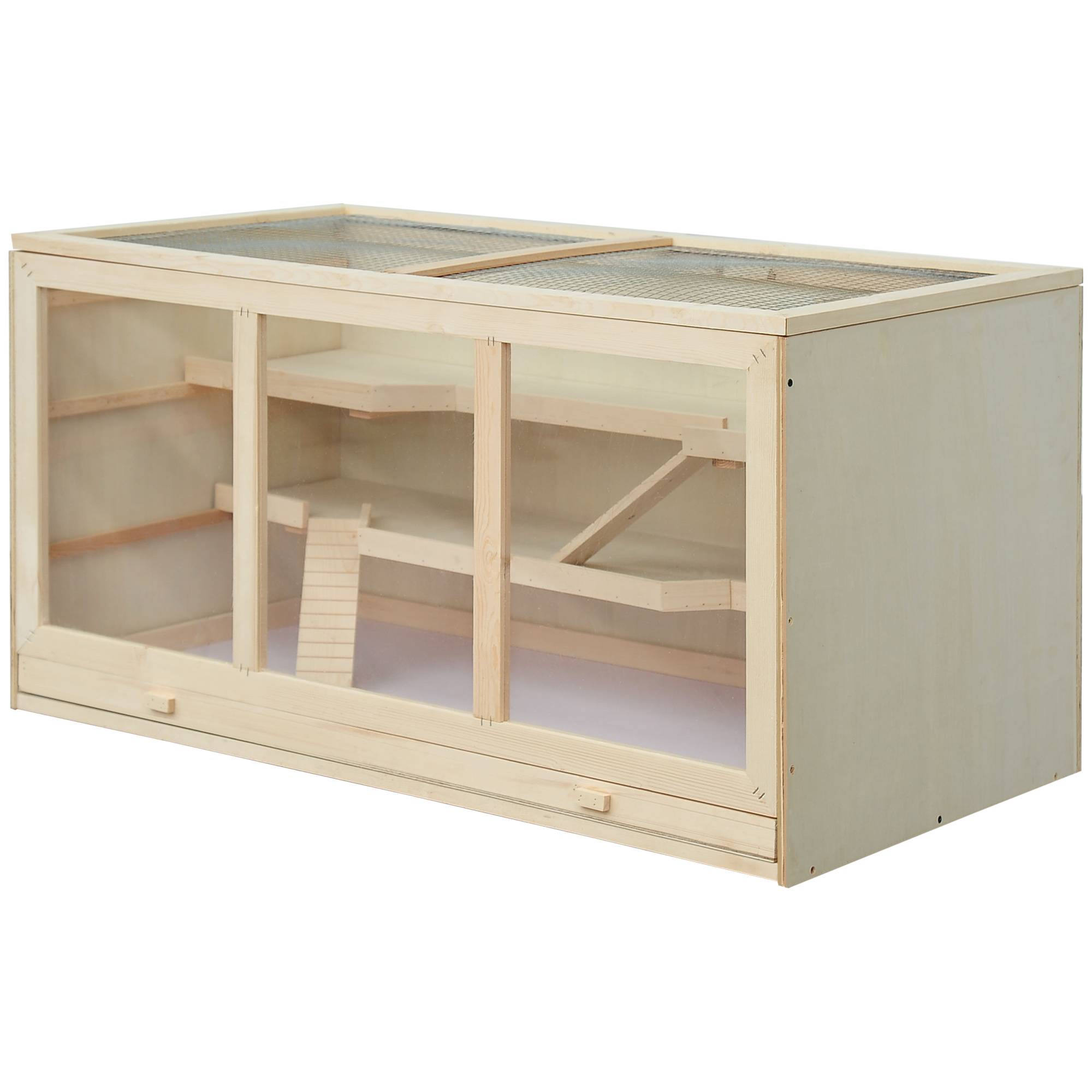 Cage hamster bois massif gerbille intérieur 2 niveaux toit 115x57x55cm naturel - ComfortXL Outdoor Living - Image 2