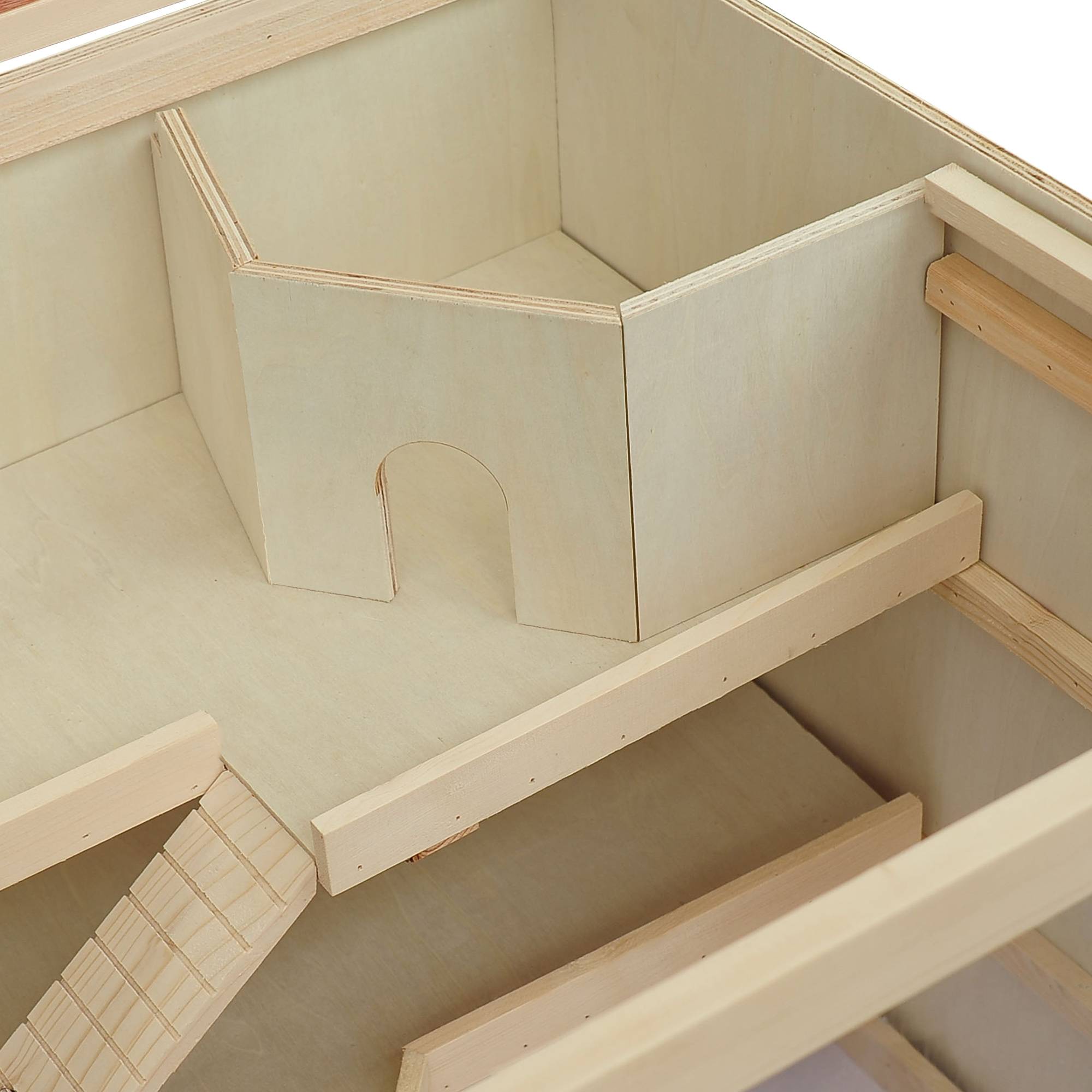 Cage hamster bois massif gerbille intérieur 2 niveaux toit 115x57x55cm naturel - ComfortXL Outdoor Living - Image 10