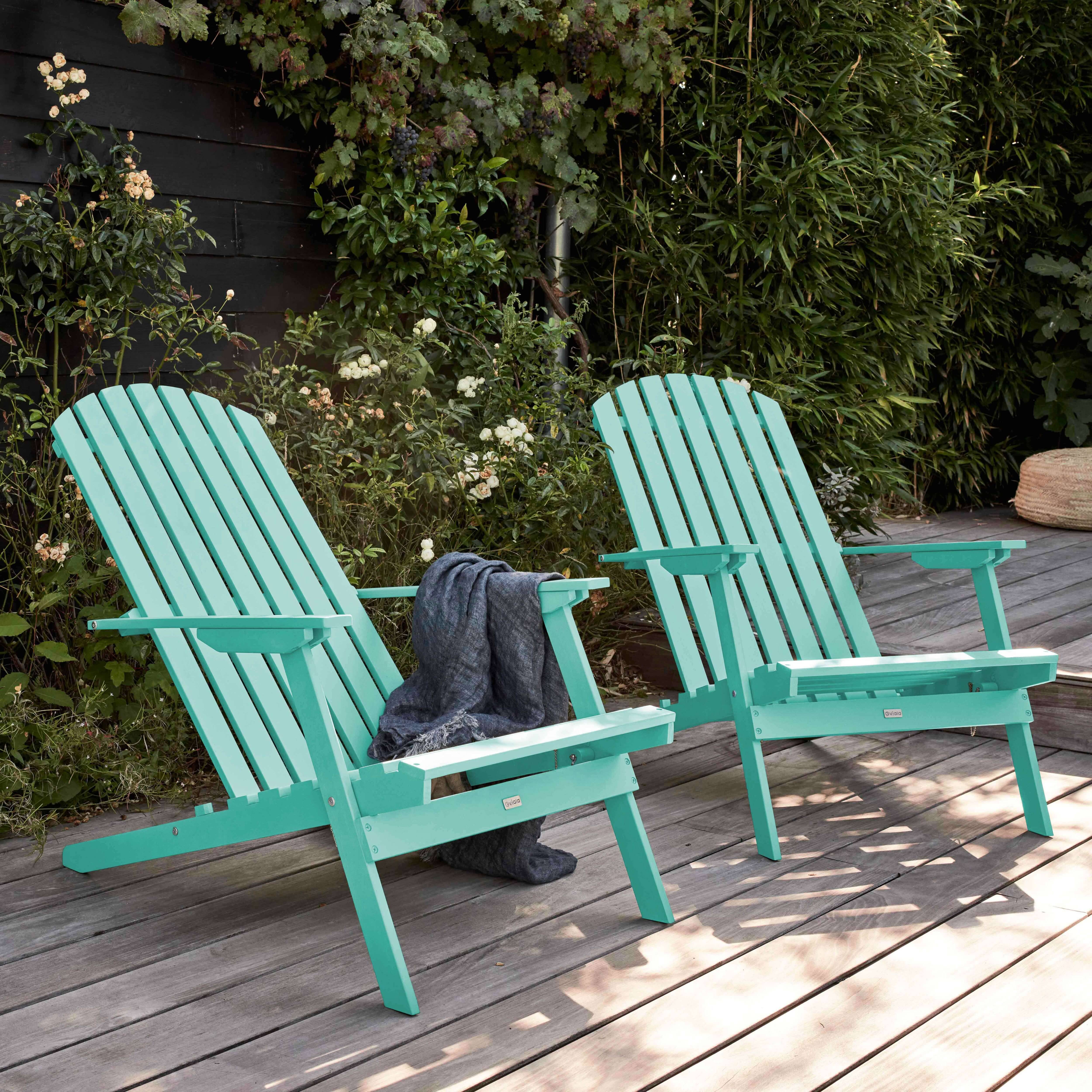 Oviala - Lot de 2 fauteuils pliant en bois d'eucalyptus turquoise - Oviala - Image 2