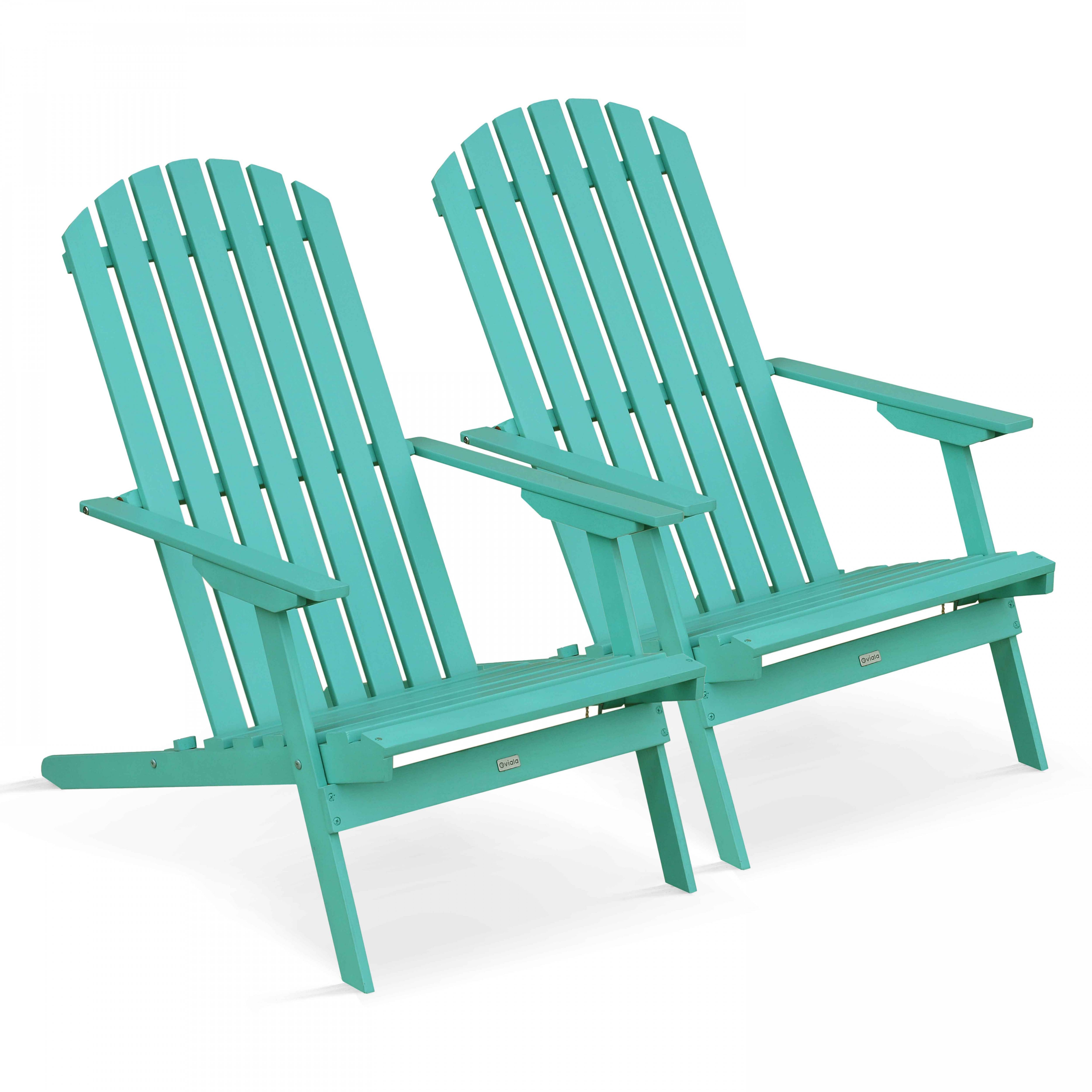 Oviala - Lot de 2 fauteuils pliant en bois d'eucalyptus turquoise - Oviala - Image 1