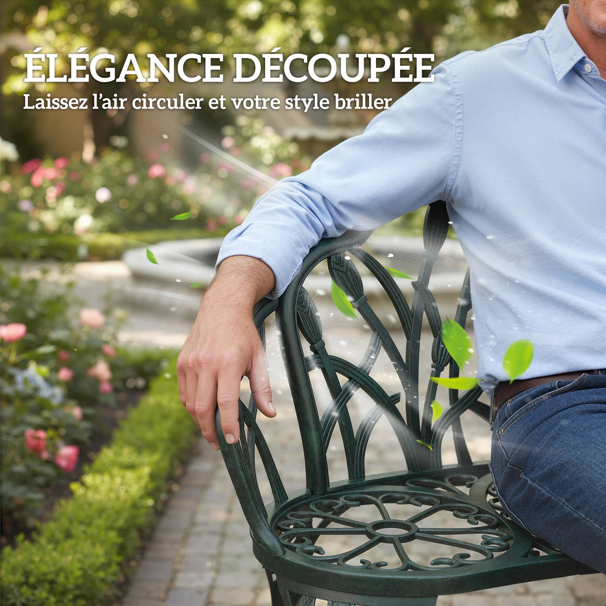 Banc de Jardin Aluminium Extérieur Motif Tulipe 2 Places 99x57x78cm Vert - ComfortXL Outdoor Living - Image 10
