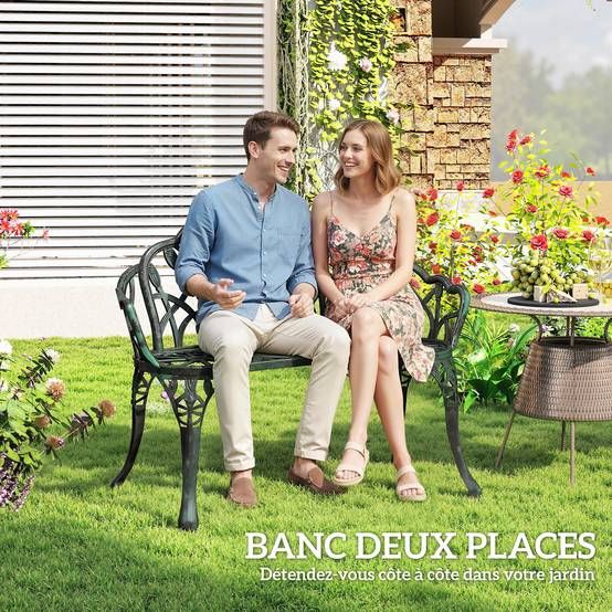 Banc de Jardin Aluminium Extérieur Motif Tulipe 2 Places 99x57x78cm Vert - ComfortXL Outdoor Living - Image 8