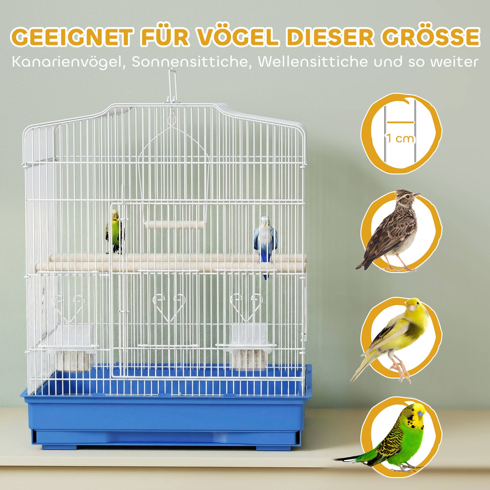 ComfortXL - Cage à oiseaux acier 46,5 x 36 x 59 cm bleu et blanc pour perruches avec perchoirs mangeoires et tiroir amovible - Image 7