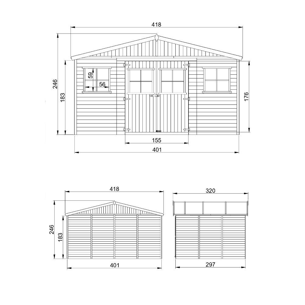 Timbela - Abri de Jardin en Bois Naturel H246x418x320 cm/12 m² avec fenêtres - Atelier rangement outils et vélos - 17 mm d’épaisseur - Timbela M331 - Image 7