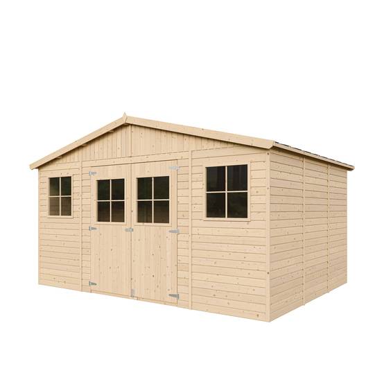 Timbela - Abri de Jardin en Bois Naturel H246x418x320 cm/12 m² avec fenêtres - Atelier rangement outils et vélos - 17 mm d’épaisseur - Timbela M331 - Image 2