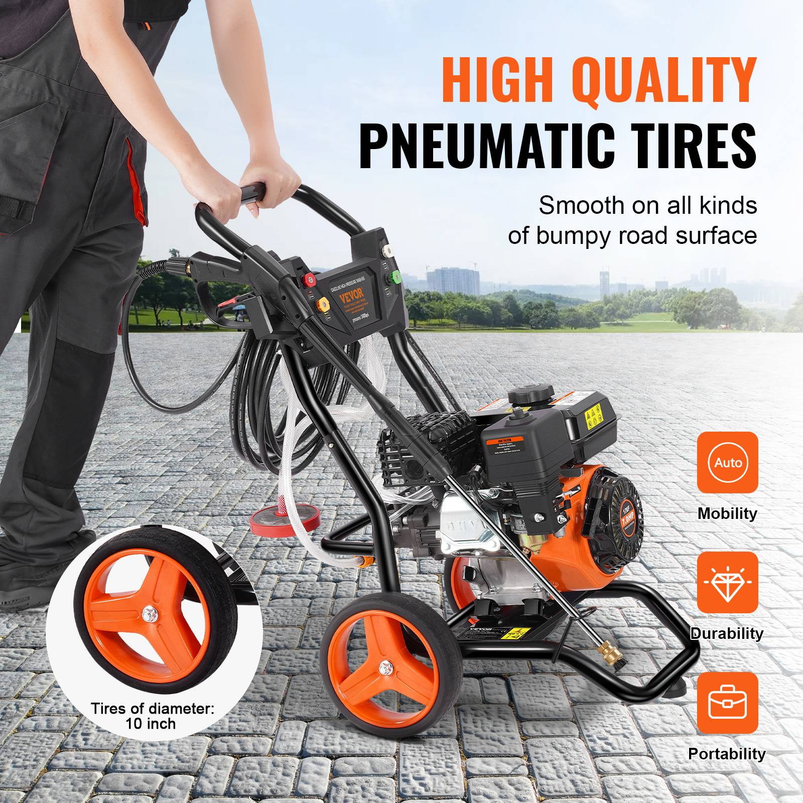 VEVOR Nettoyeur HP essence 3400 PSI, 2.6 GPM, pompe alu, 5 buses, pour surfaces variées. - Image 5