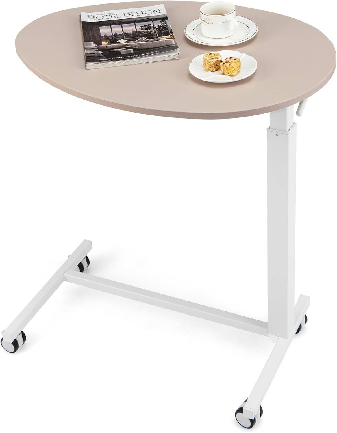 Table Bar Haute Mobile, Table Mange Debout Réglable 74-108CM, Roulettes Verrouillables, Vérin Pneumatique, Plateau Ovale Charge 75kg - Imagen 1