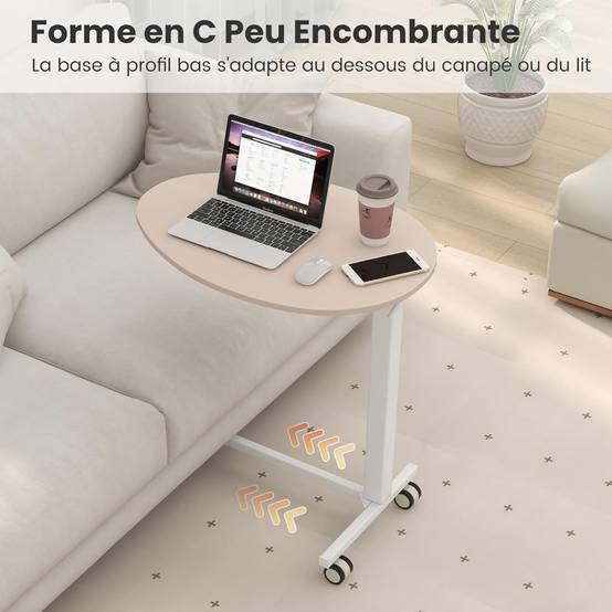 Table Bar Haute Mobile, Table Mange Debout Réglable 74-108CM, Roulettes Verrouillables, Vérin Pneumatique, Plateau Ovale Charge 75kg - Imagen 5