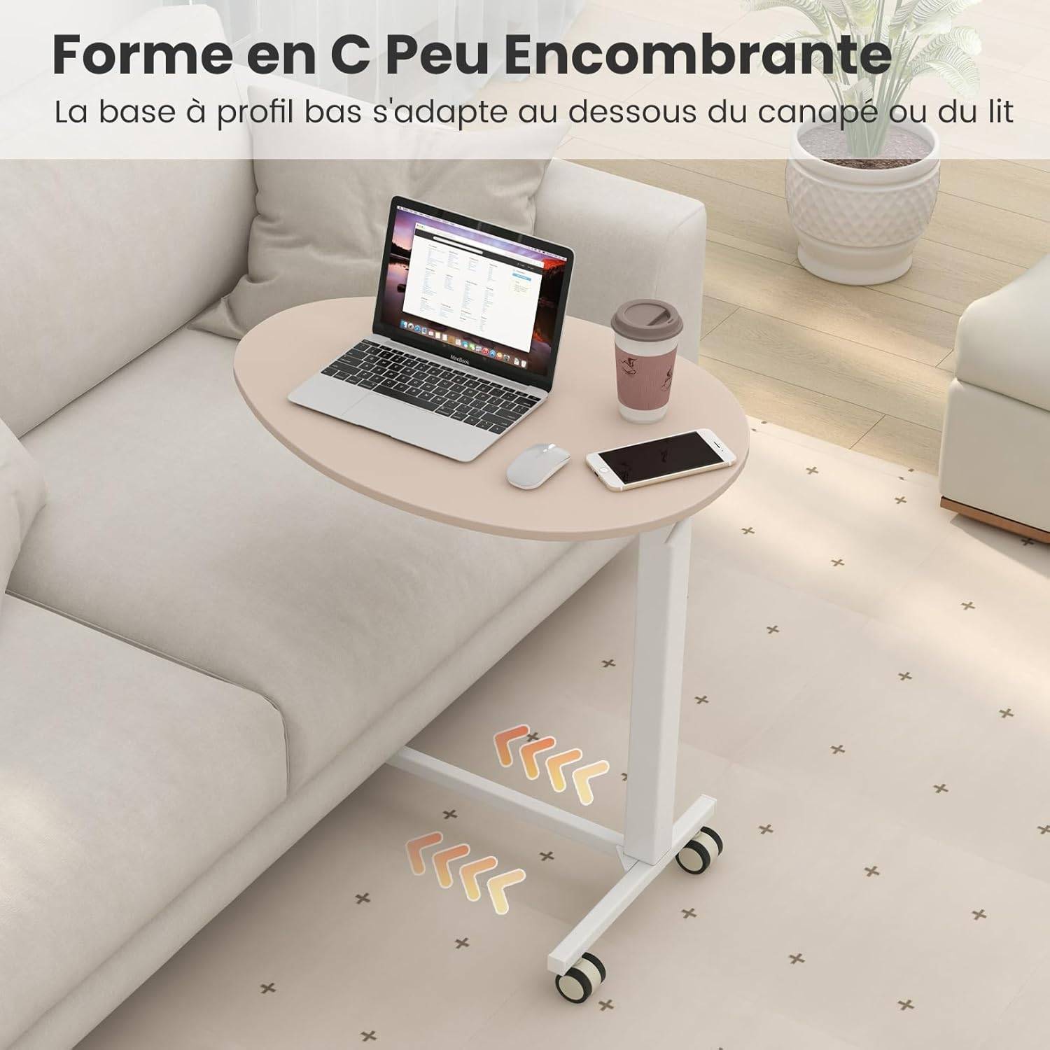 Table Bar Haute Mobile, Table Mange Debout Réglable 74-108CM, Roulettes Verrouillables, Vérin Pneumatique, Plateau Ovale Charge 75kg - Imagen 5