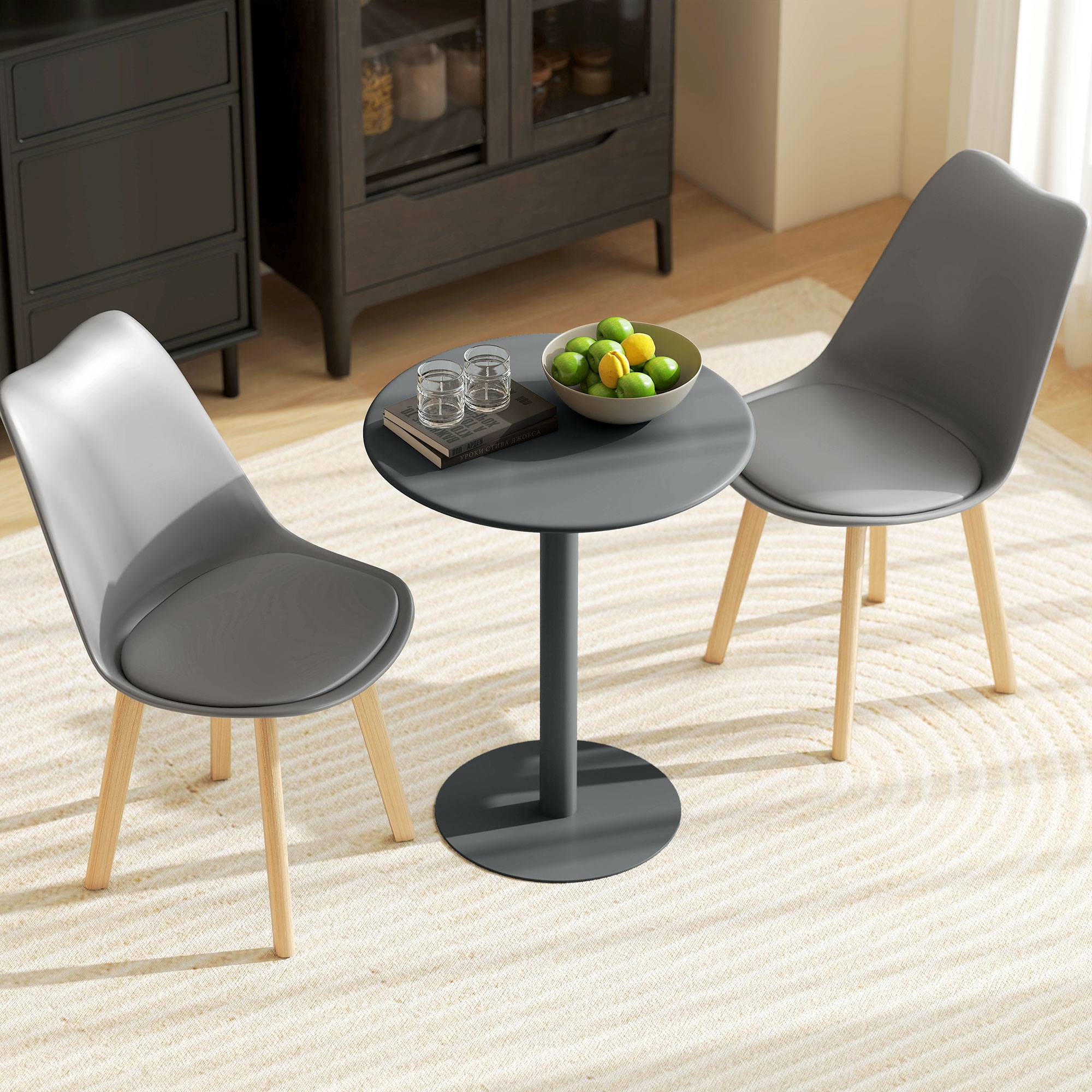 Table de salle à manger ronde pour 2 personnes, en acier, pour une utilisation intérieure et extérieure, grise - Image 7