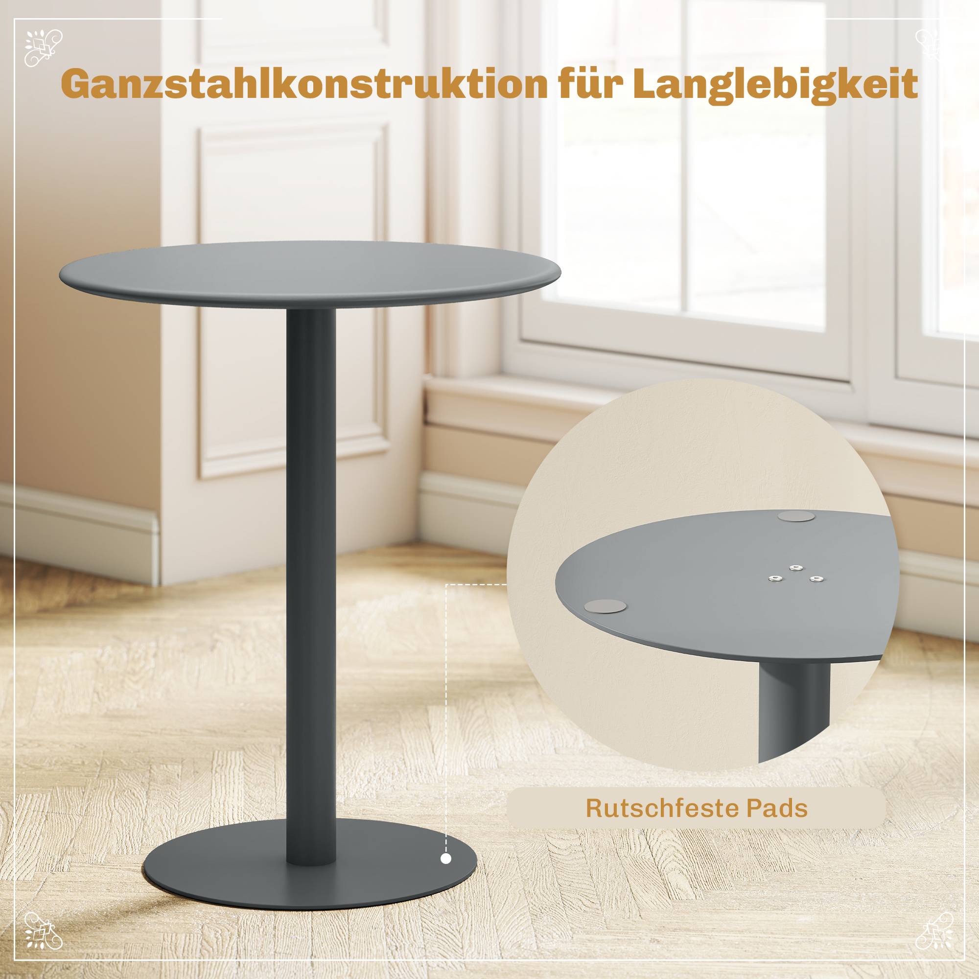 Table de salle à manger ronde pour 2 personnes, en acier, pour une utilisation intérieure et extérieure, grise - Image 6
